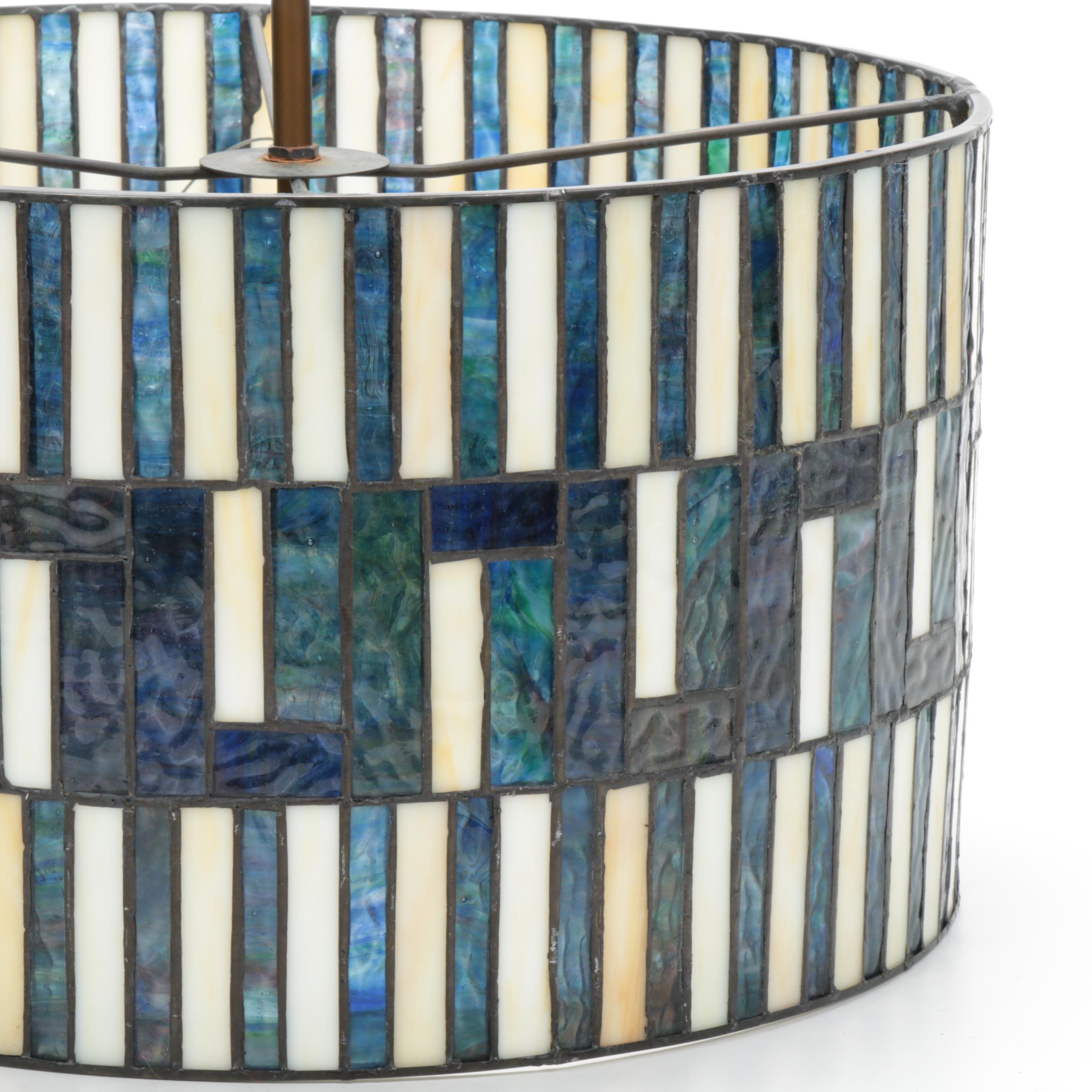 Blue, White and Green Slag Glass Pendant Light