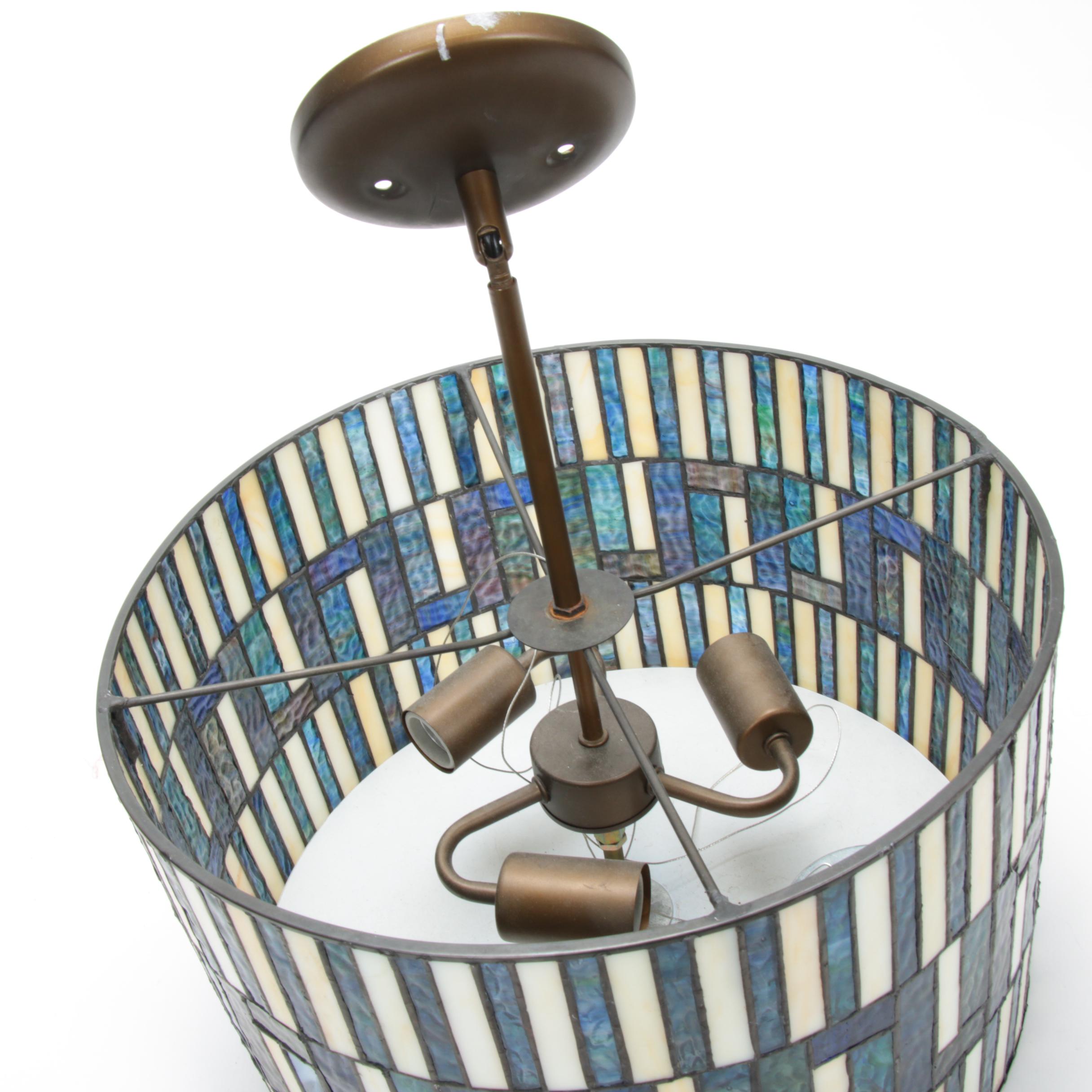 Blue, White and Green Slag Glass Pendant Light