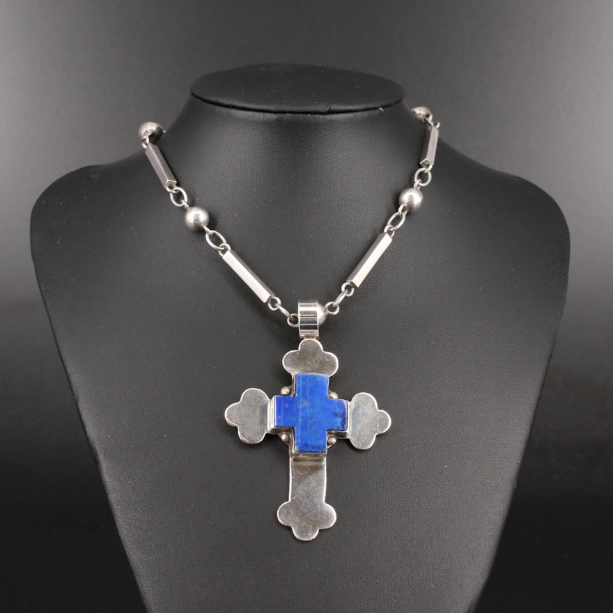 Mary Rita Padilla Sterling Lapis Lazuli Cross Necklace