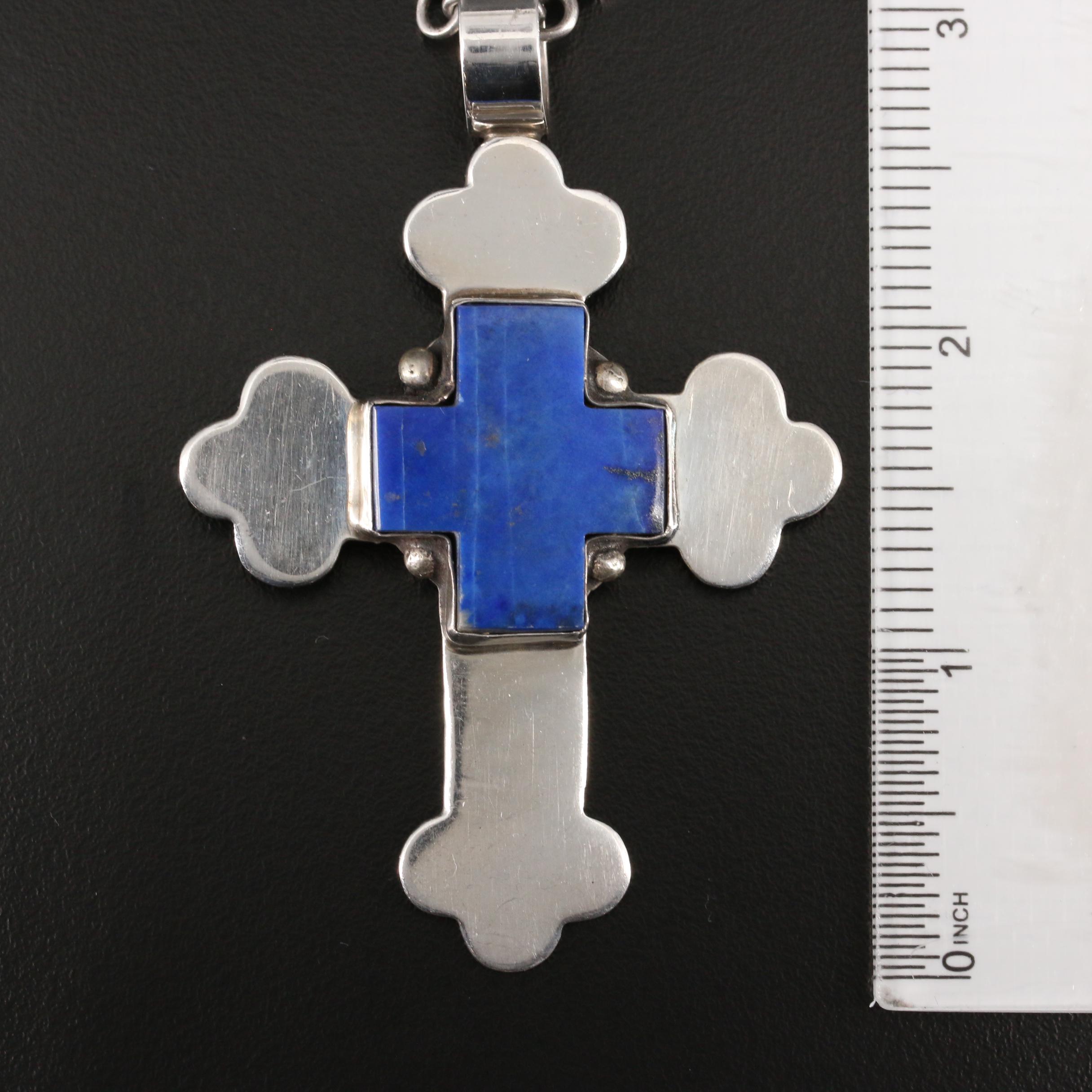Mary Rita Padilla Sterling Lapis Lazuli Cross Necklace