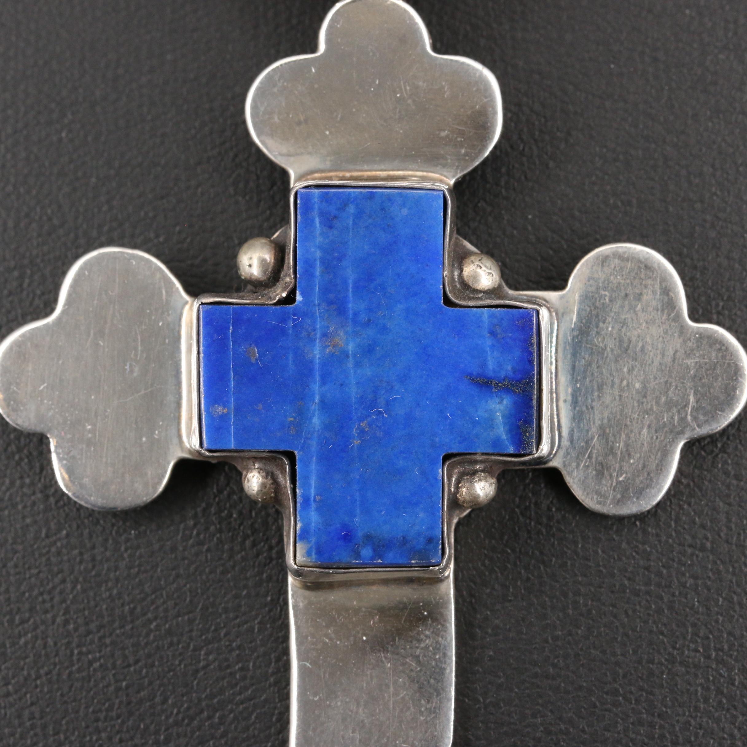 Mary Rita Padilla Sterling Lapis Lazuli Cross Necklace