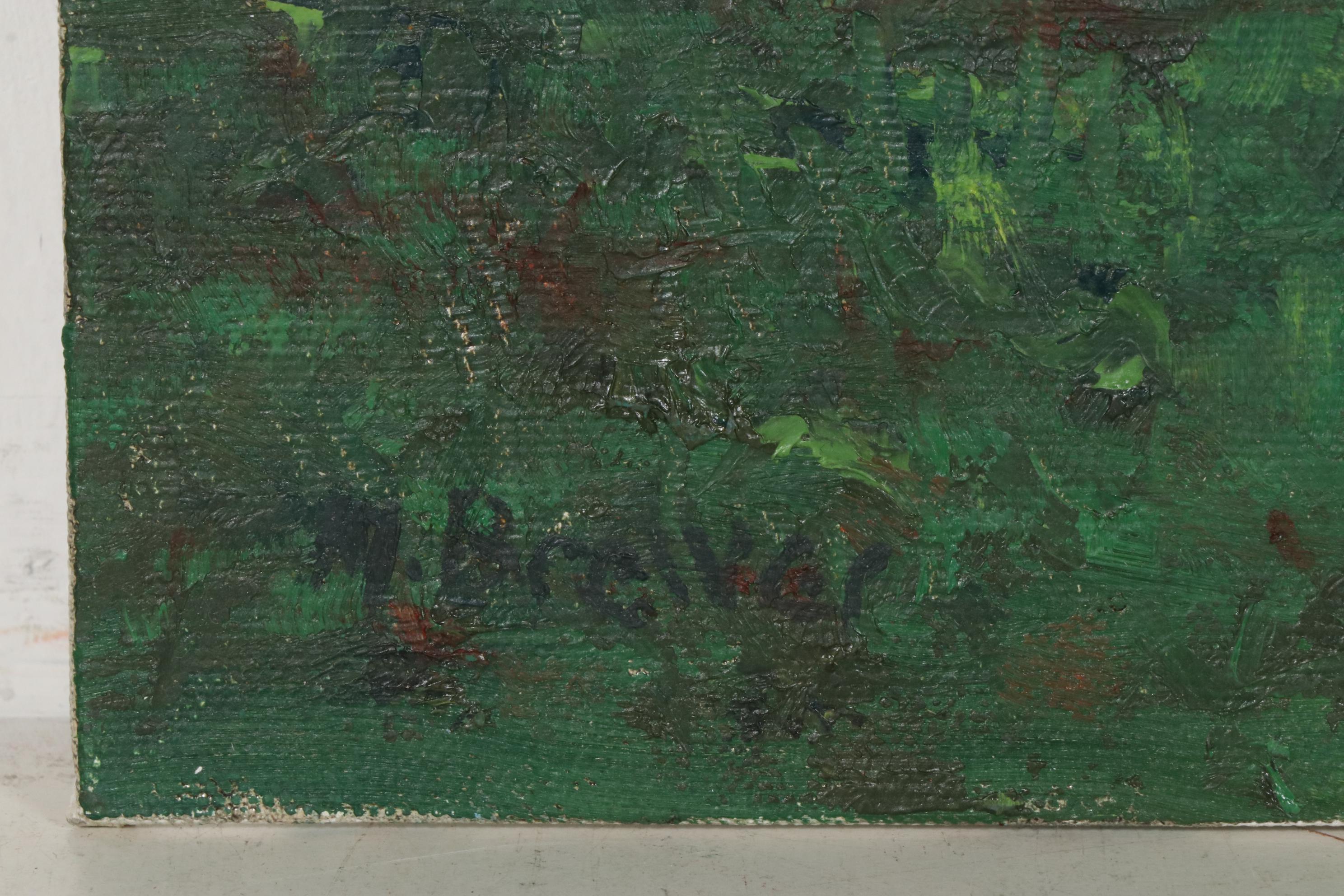 Marcus Brewer Oil Painting of Embracing Couple in Park