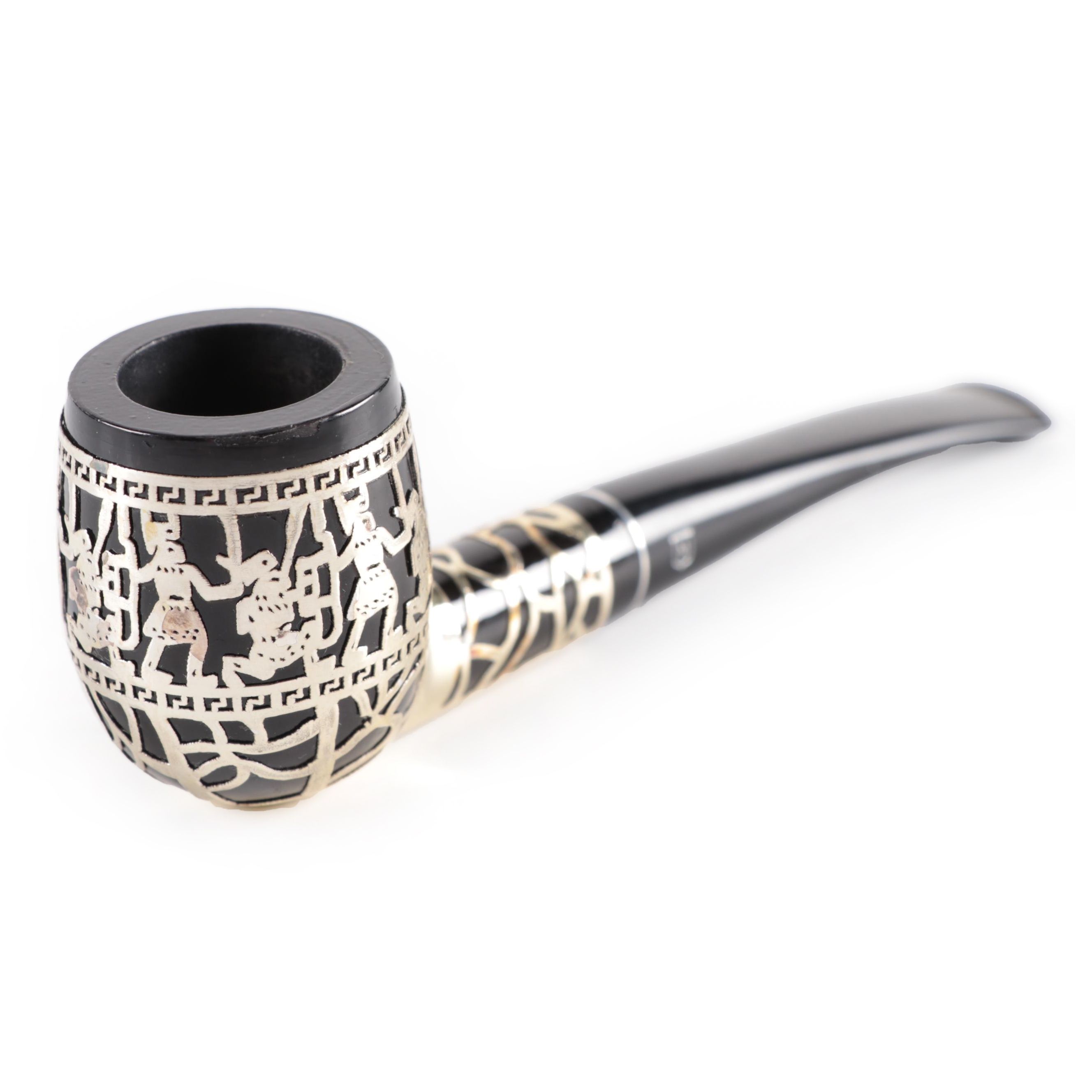 Medico Sterling Silver Overlay "Aztec" Design Briar Tobacco Pipe