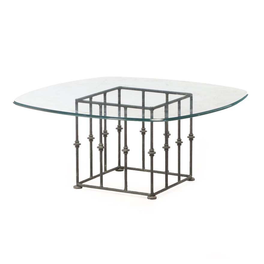 Bronze-Patinated Metal and Glass Top Coffee Table