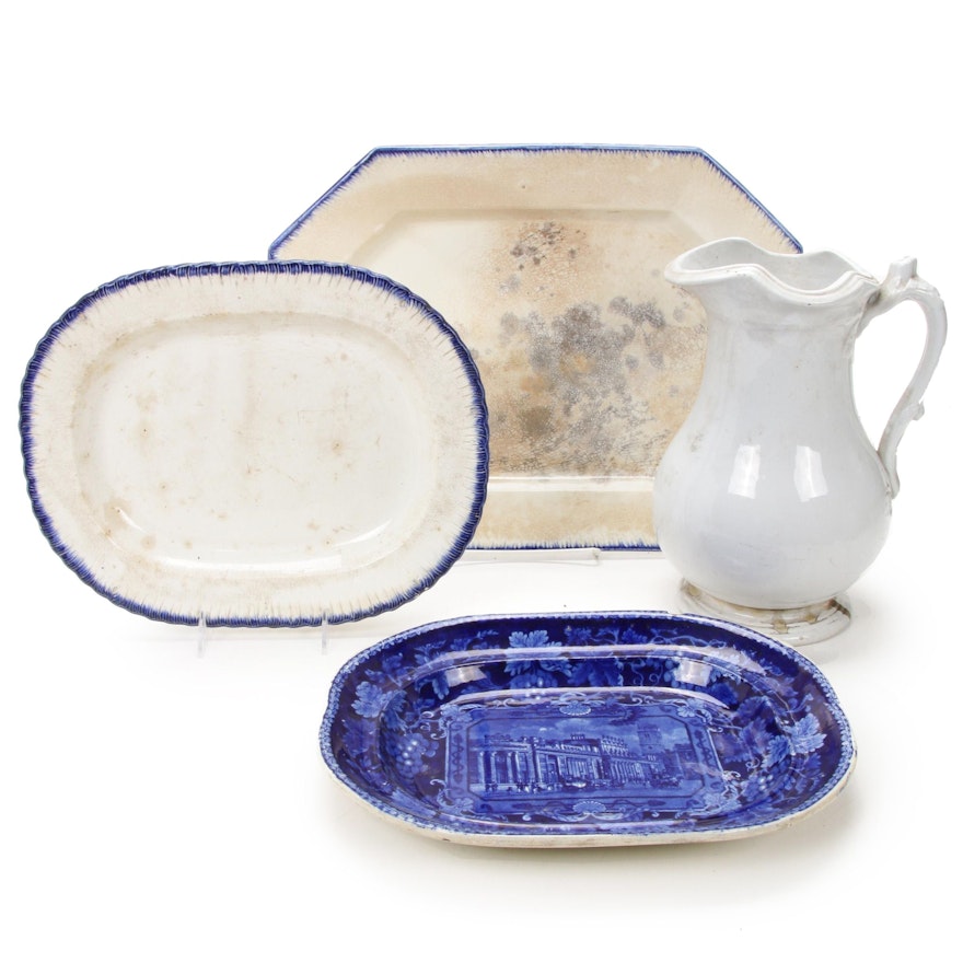 English Adams Feather Edge, Historical Staffordshire Ironstone Platter and Jug