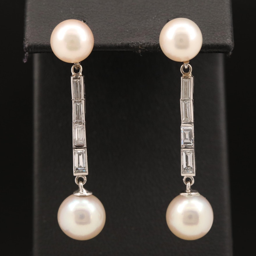 Platinum Pearl and Diamond Drop Earrings