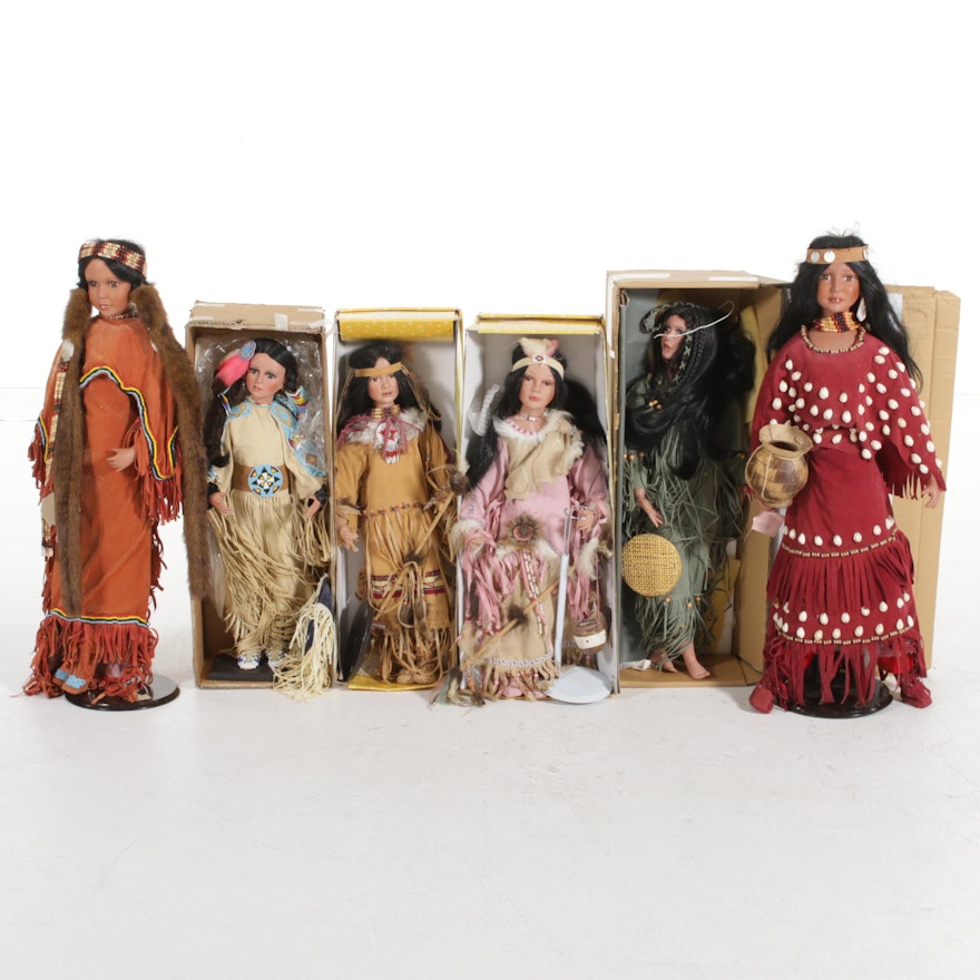 Traditions Doll Collection Native American Style Embellished Bisque Dolls