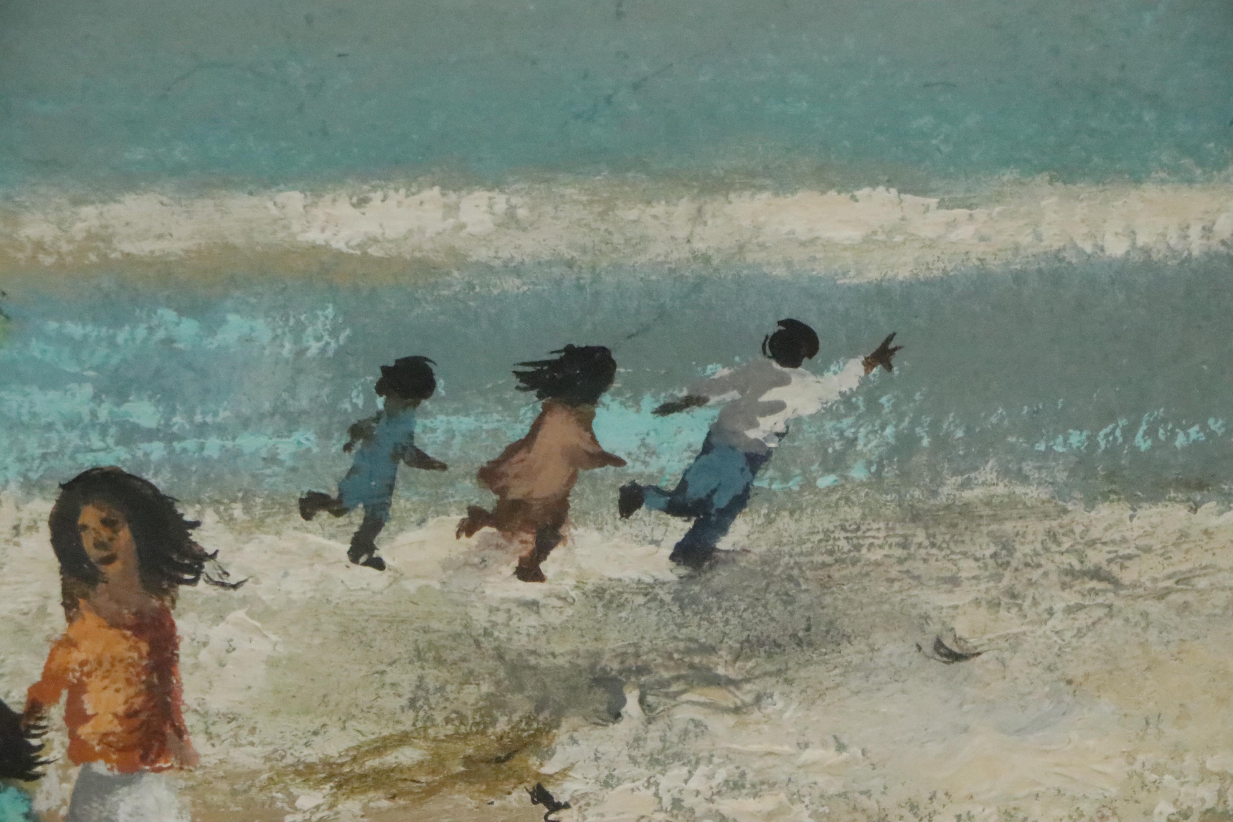 Robert Fabe Coastal Scene Tempera Painting, Mid to Late 20th Century