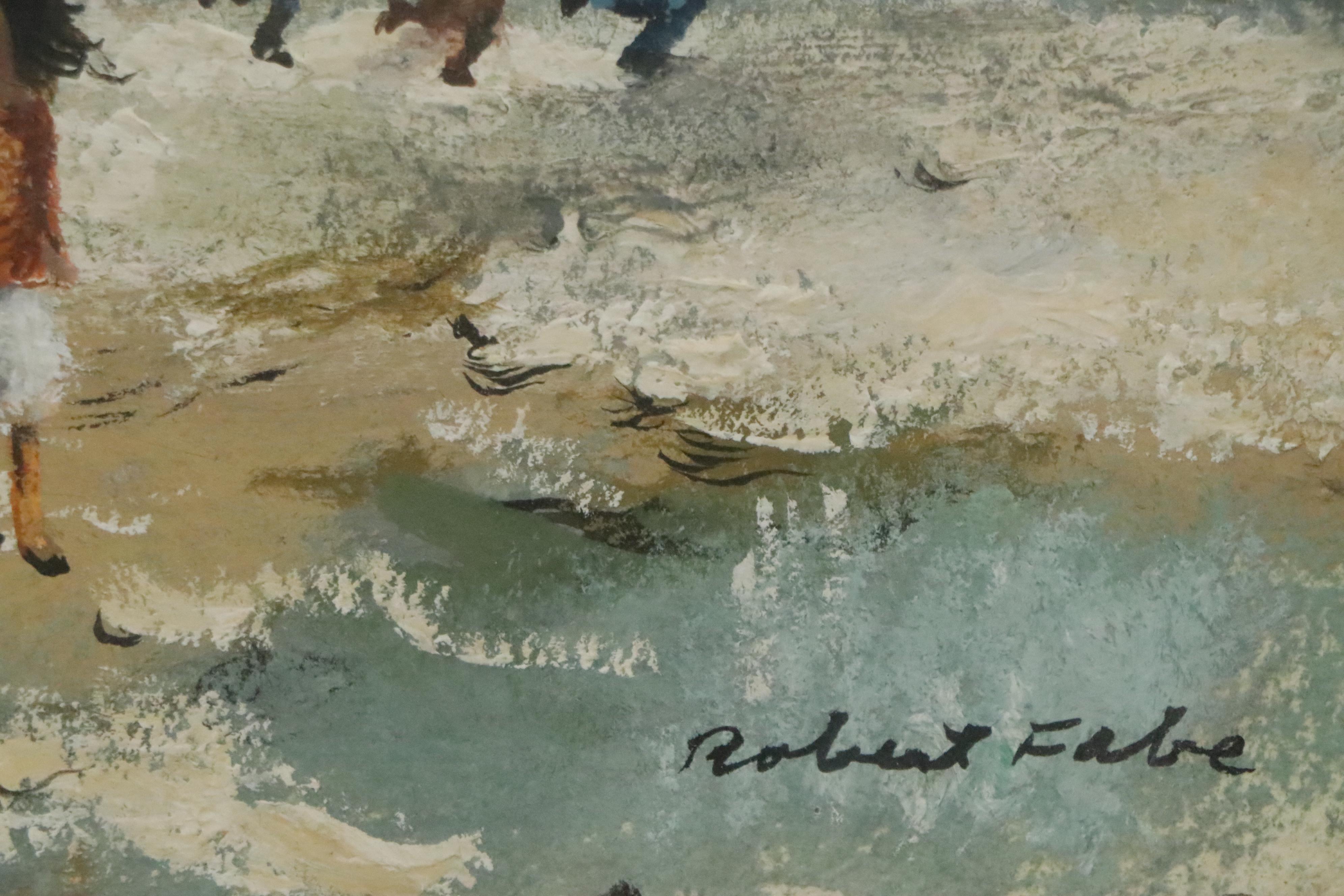 Robert Fabe Coastal Scene Tempera Painting, Mid to Late 20th Century