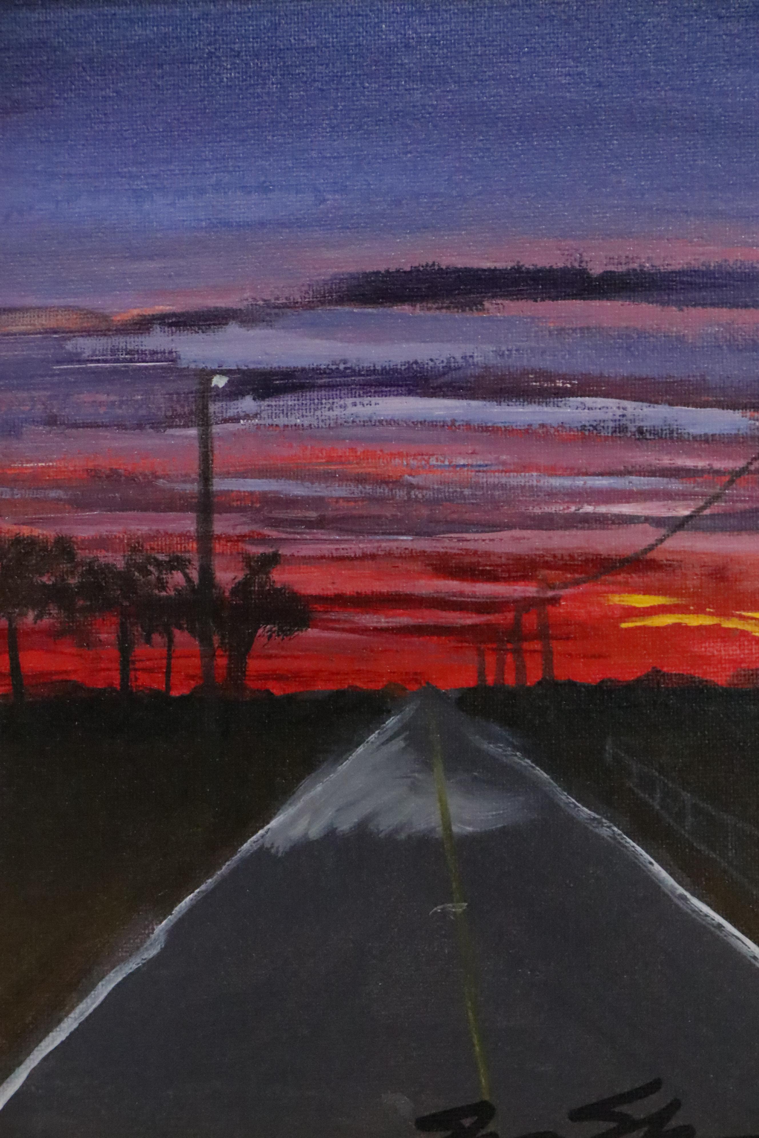 Shawn Shawn Acrylic Sunset Painting, 21st Century