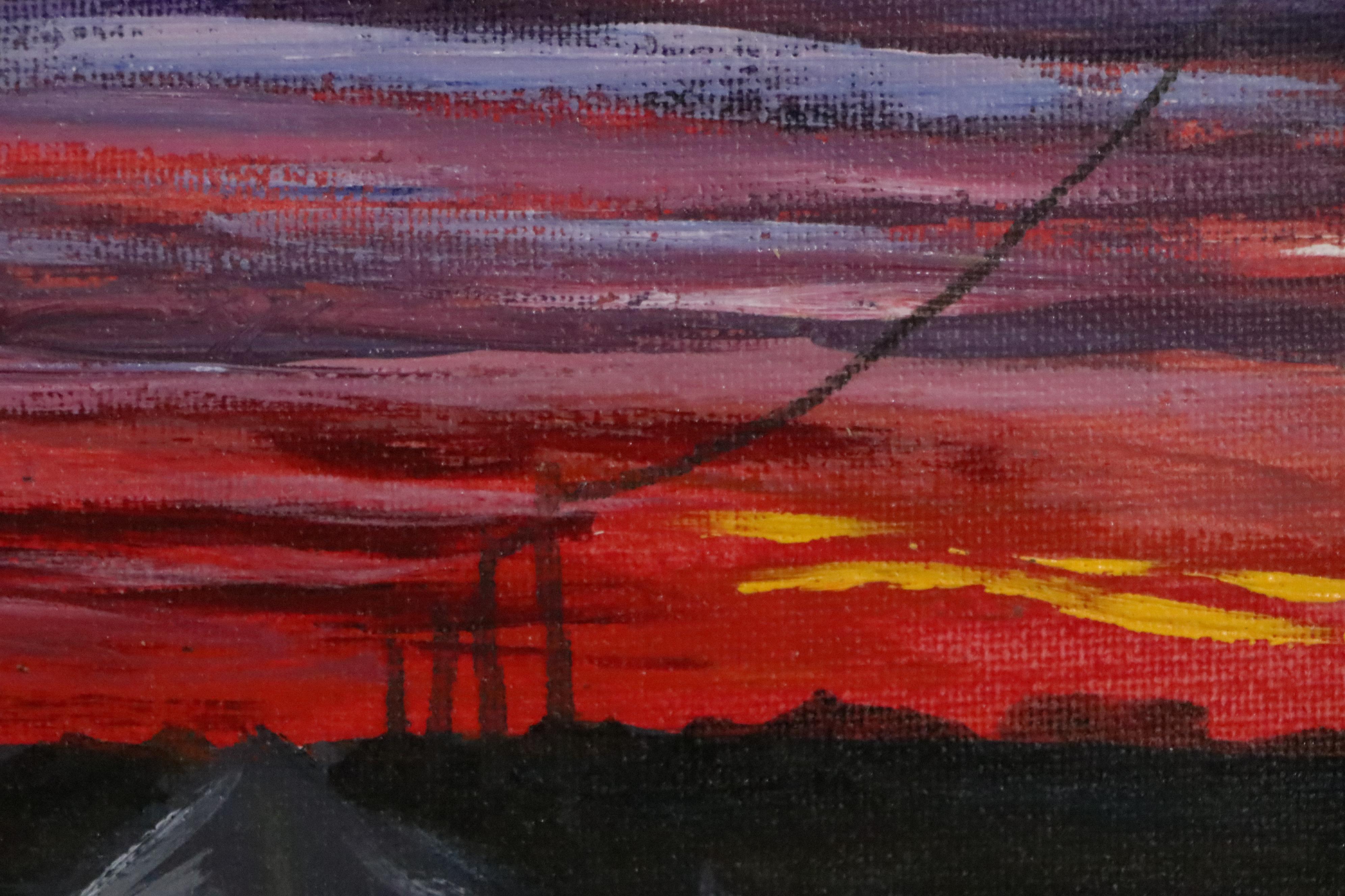 Shawn Shawn Acrylic Sunset Painting, 21st Century