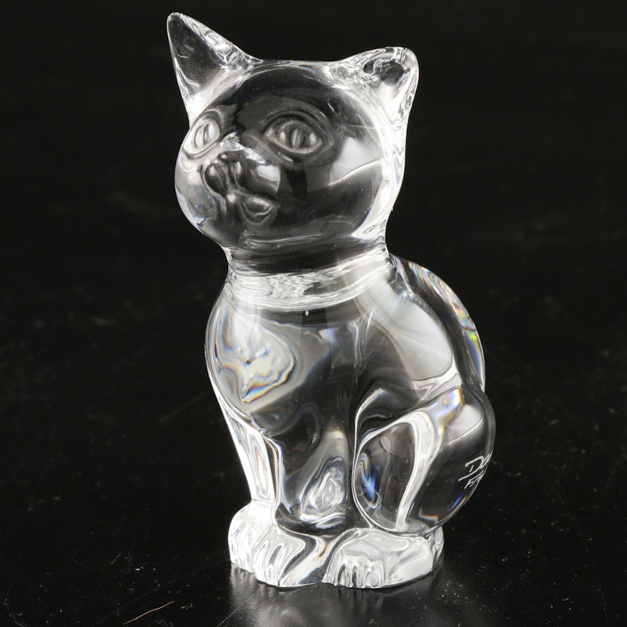 Daum France Crystal Cat Figurine