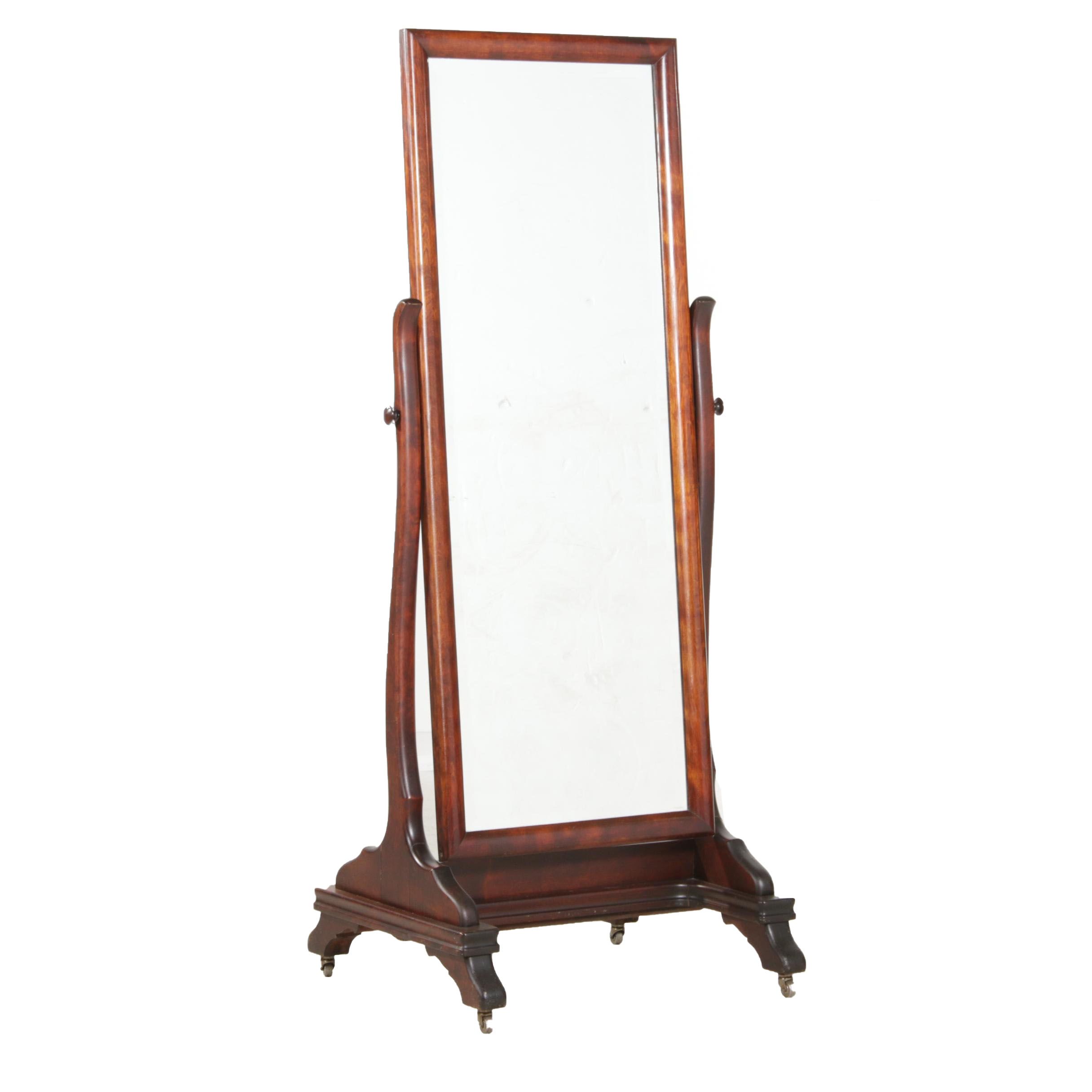 Victorian Style Walnut Cheval Mirror