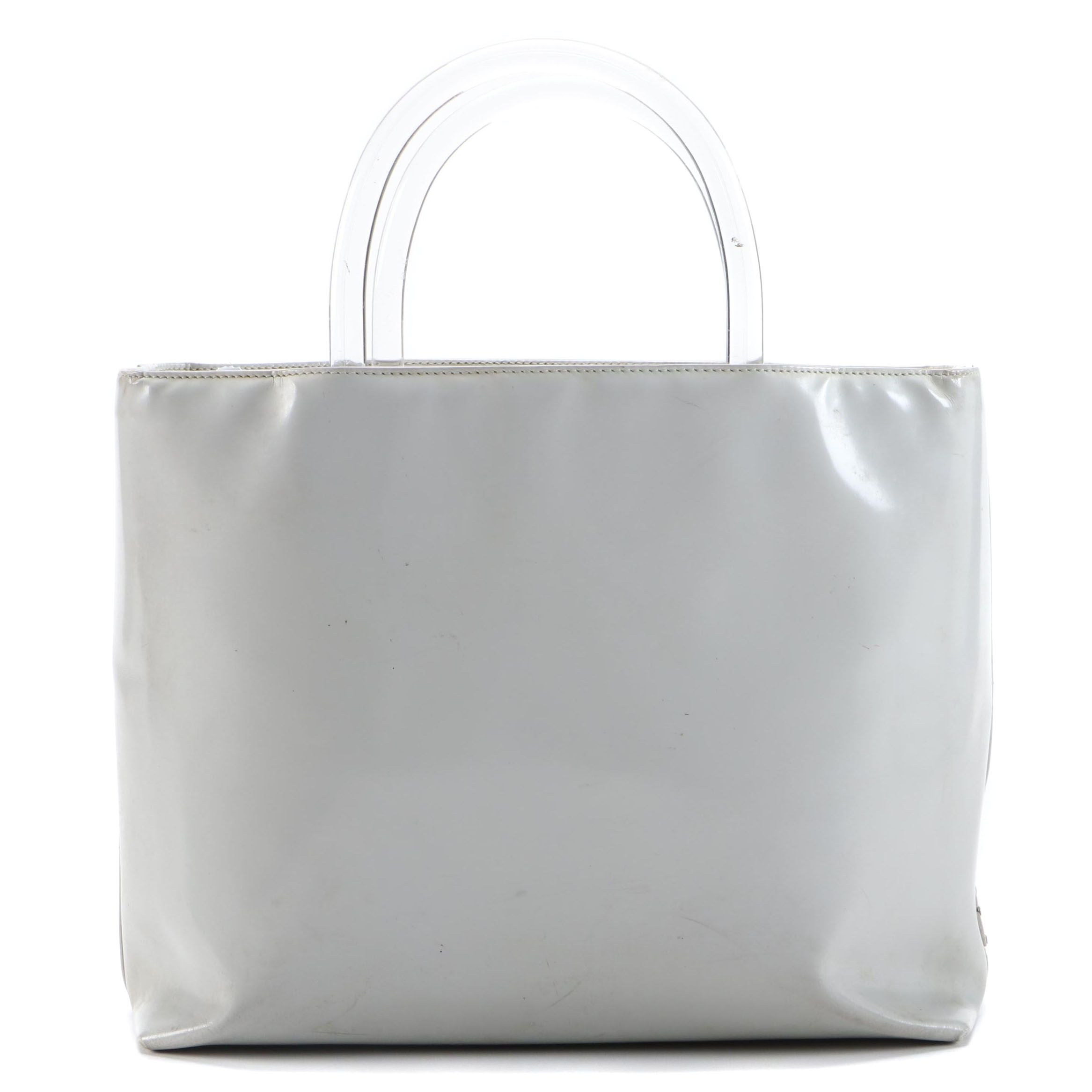 Prada Brushed Leather Tote in Grey with Clear Acrylic Handles