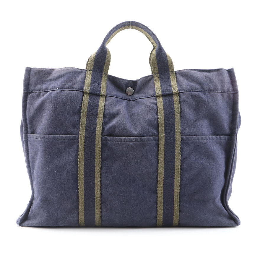 Hermès Fourre Tout MM Tote Bag in Navy Blue Cotton Canvas