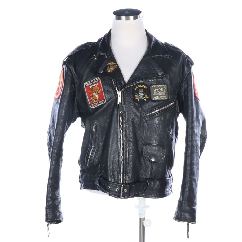 Vanguard Leather USMC Marines Bomber Jacket With Logo Patches and Vintage Pin