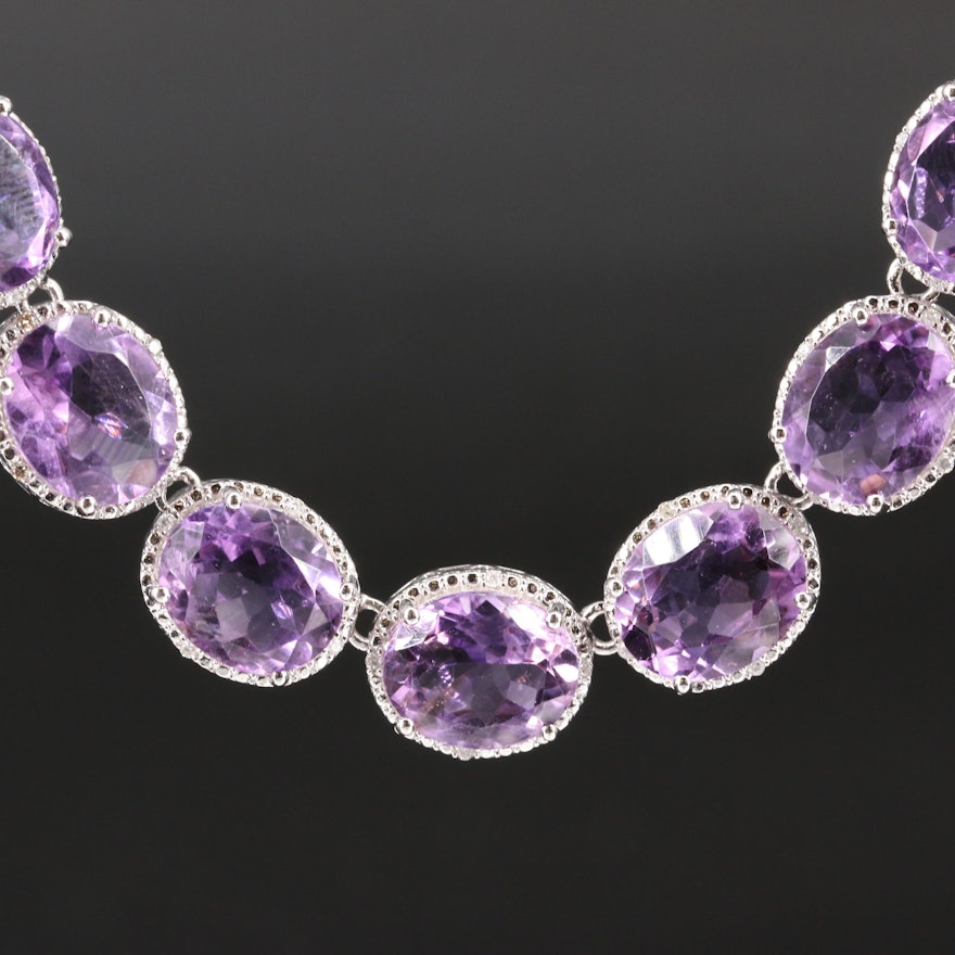 Sterling Amethyst and Diamond Necklace