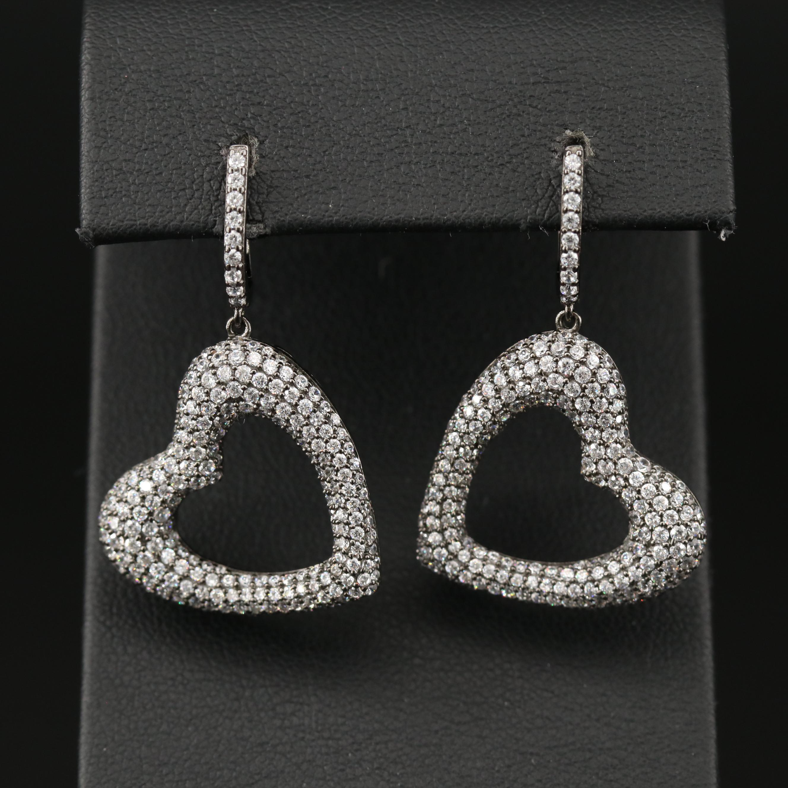 Sterling Silver Cubic Zirconia Heart Dangle Earrings
