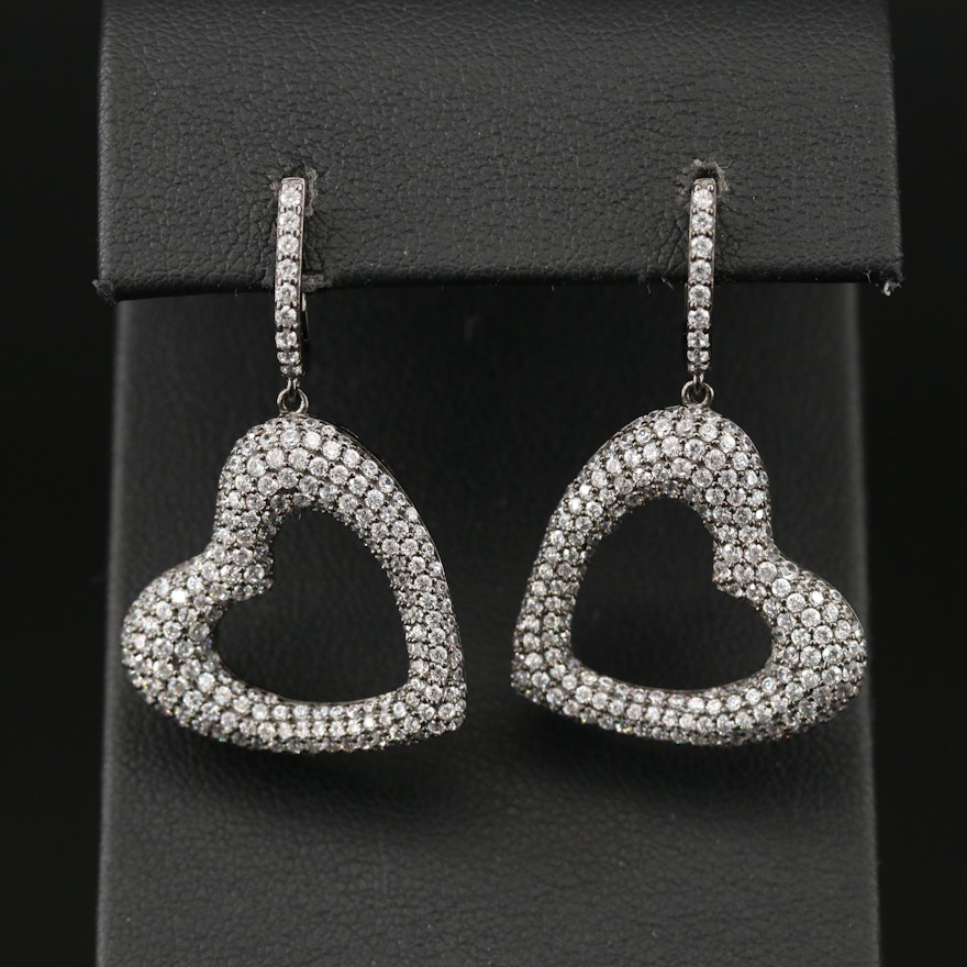 Sterling Silver Cubic Zirconia Heart Dangle Earrings