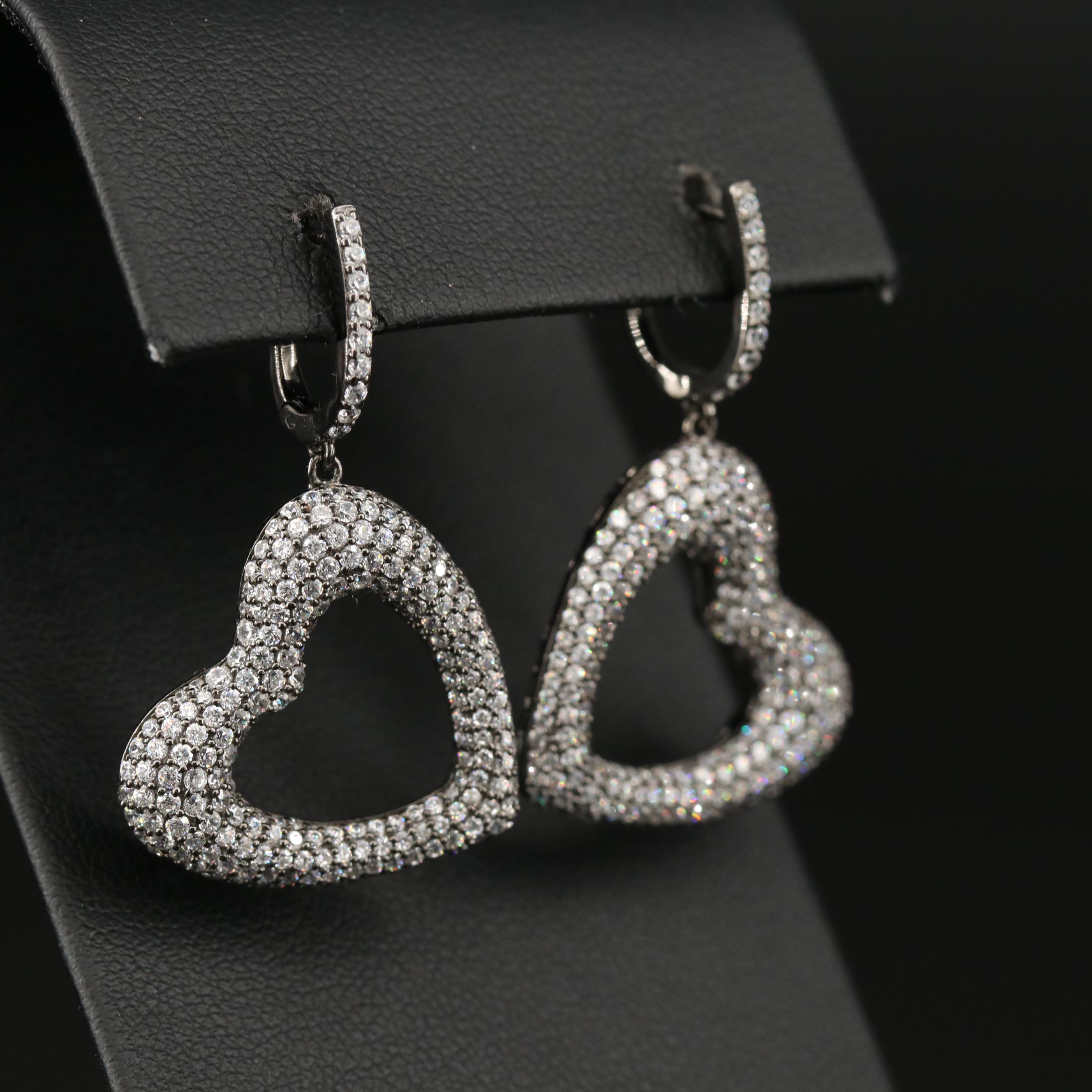 Sterling Silver Cubic Zirconia Heart Dangle Earrings