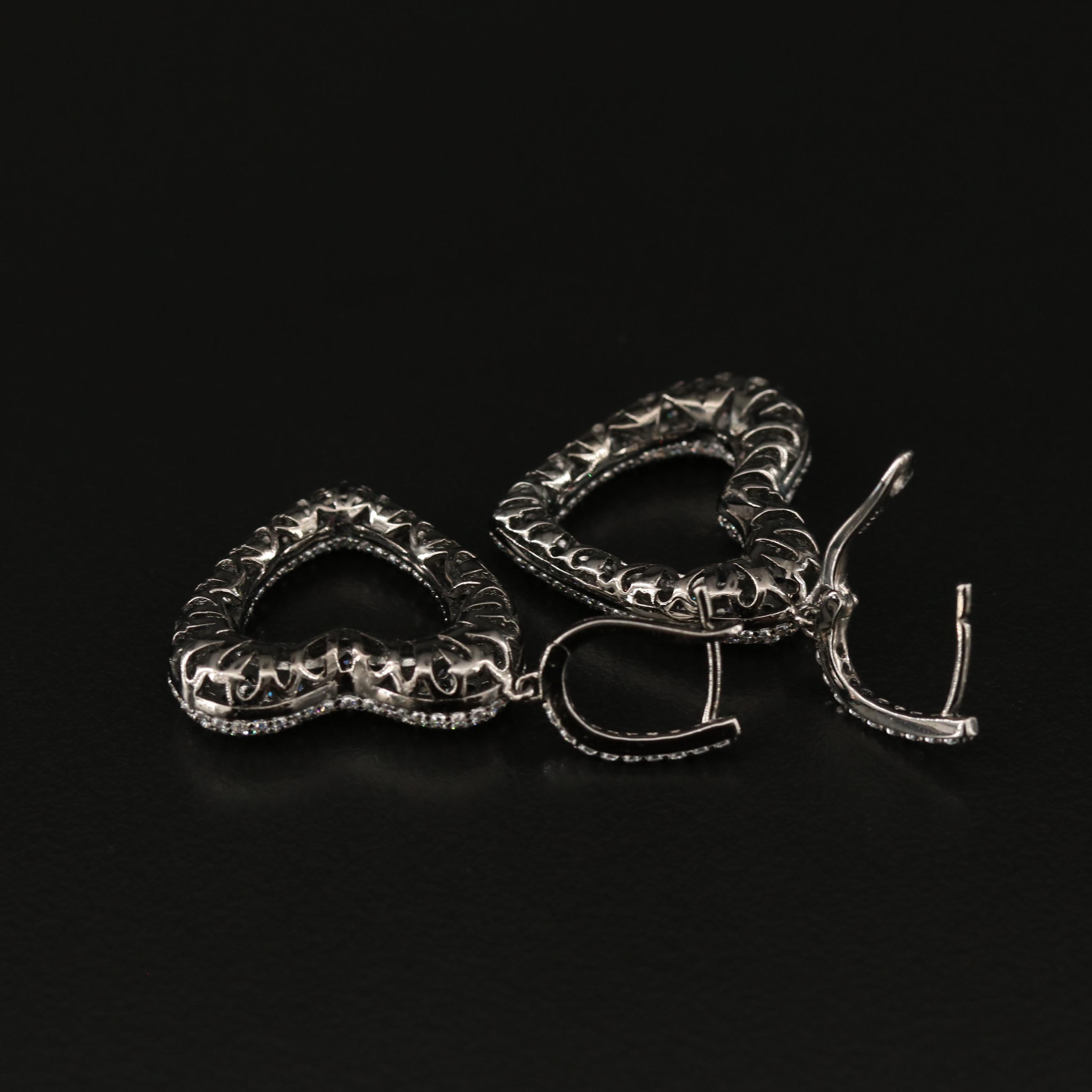 Sterling Silver Cubic Zirconia Heart Dangle Earrings