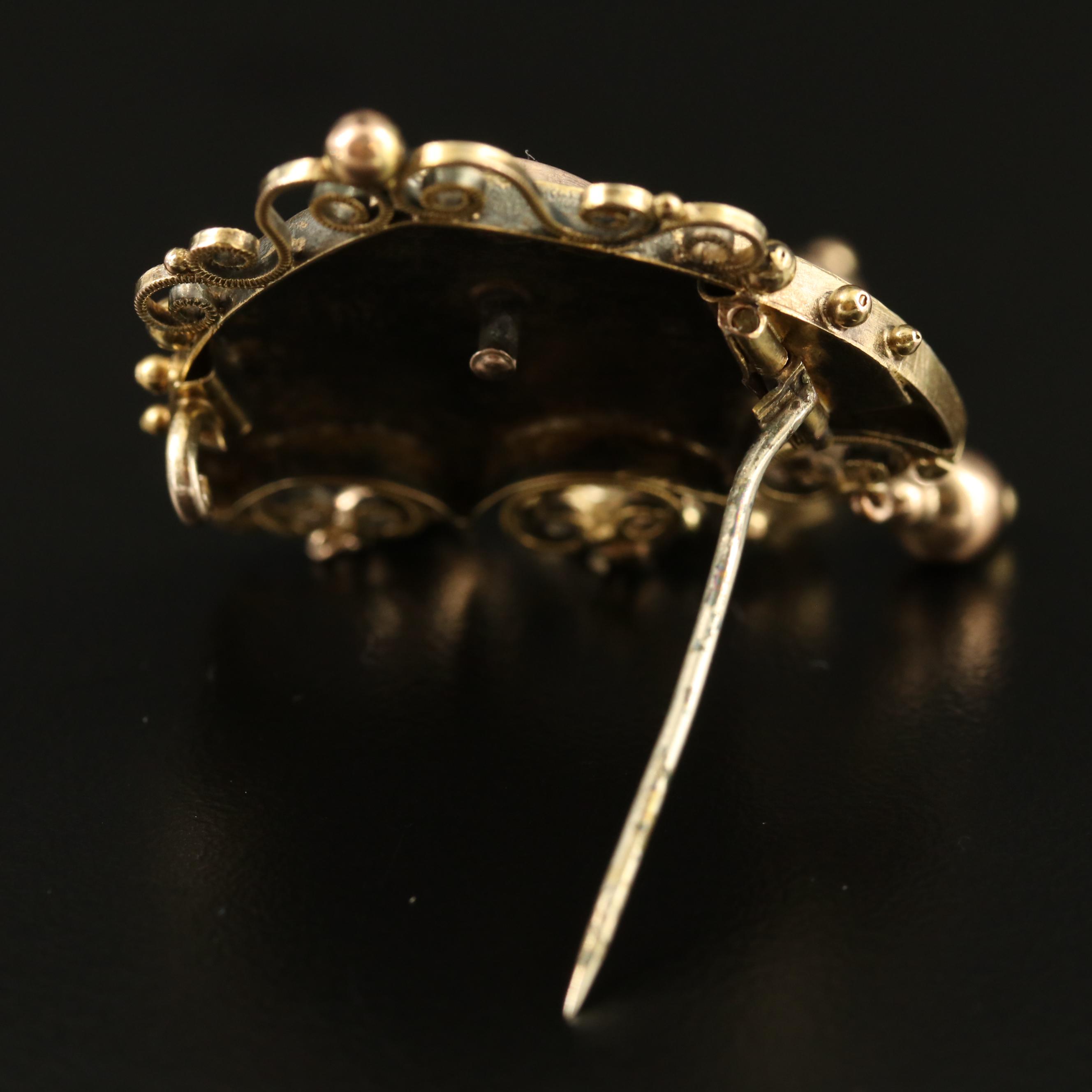 Mid Victorian 14K Girandole Wirework Brooch with Green and Rose Gold Accents