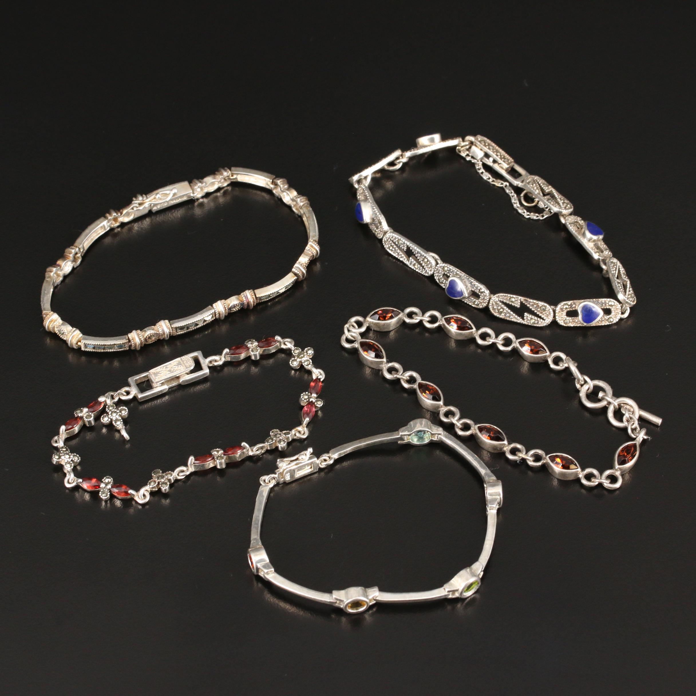 Collection of Sterling Bracelets with Sapphire, Diamond and Garnet