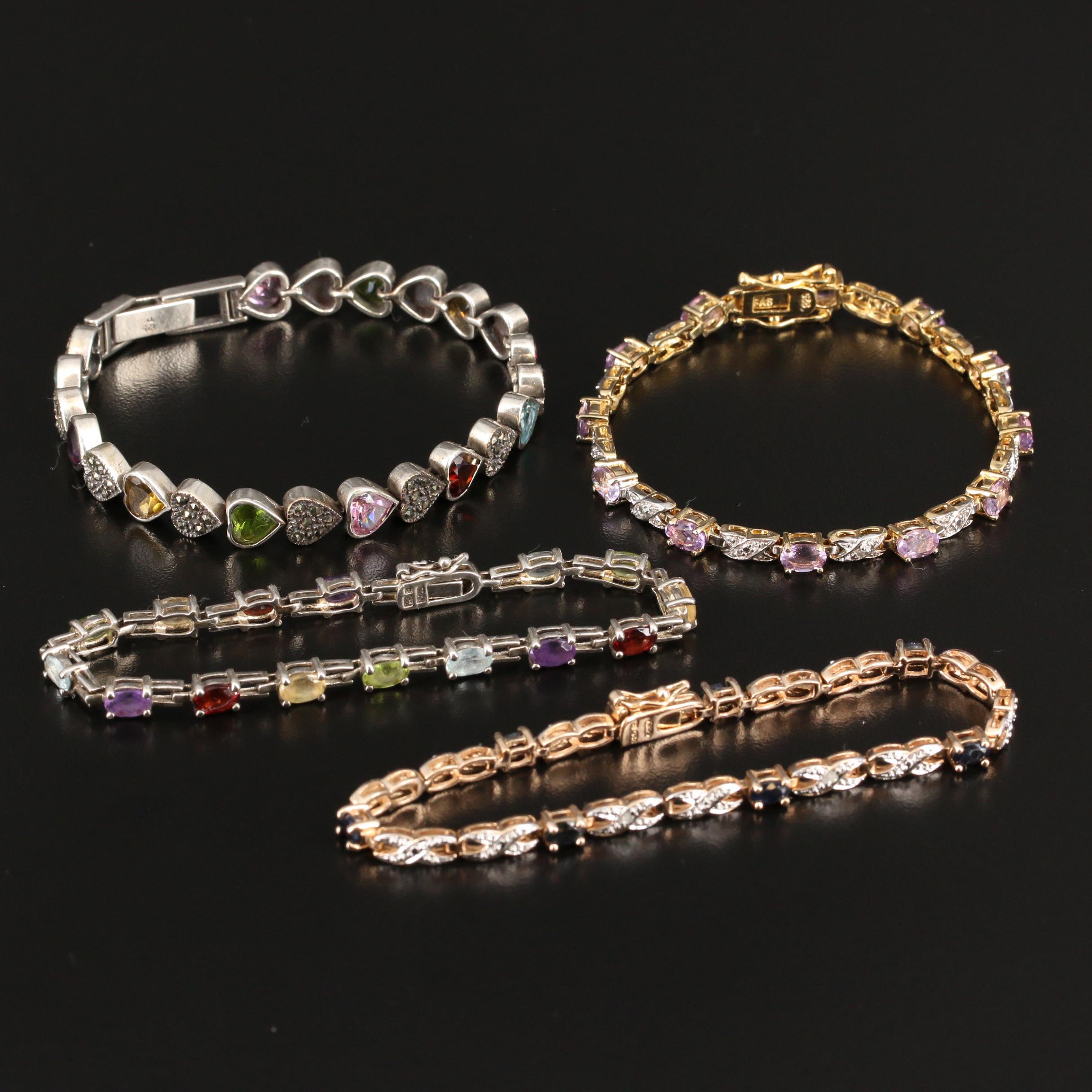 Collection of Sterling Bracelets with Sapphire, Diamond and Garnet