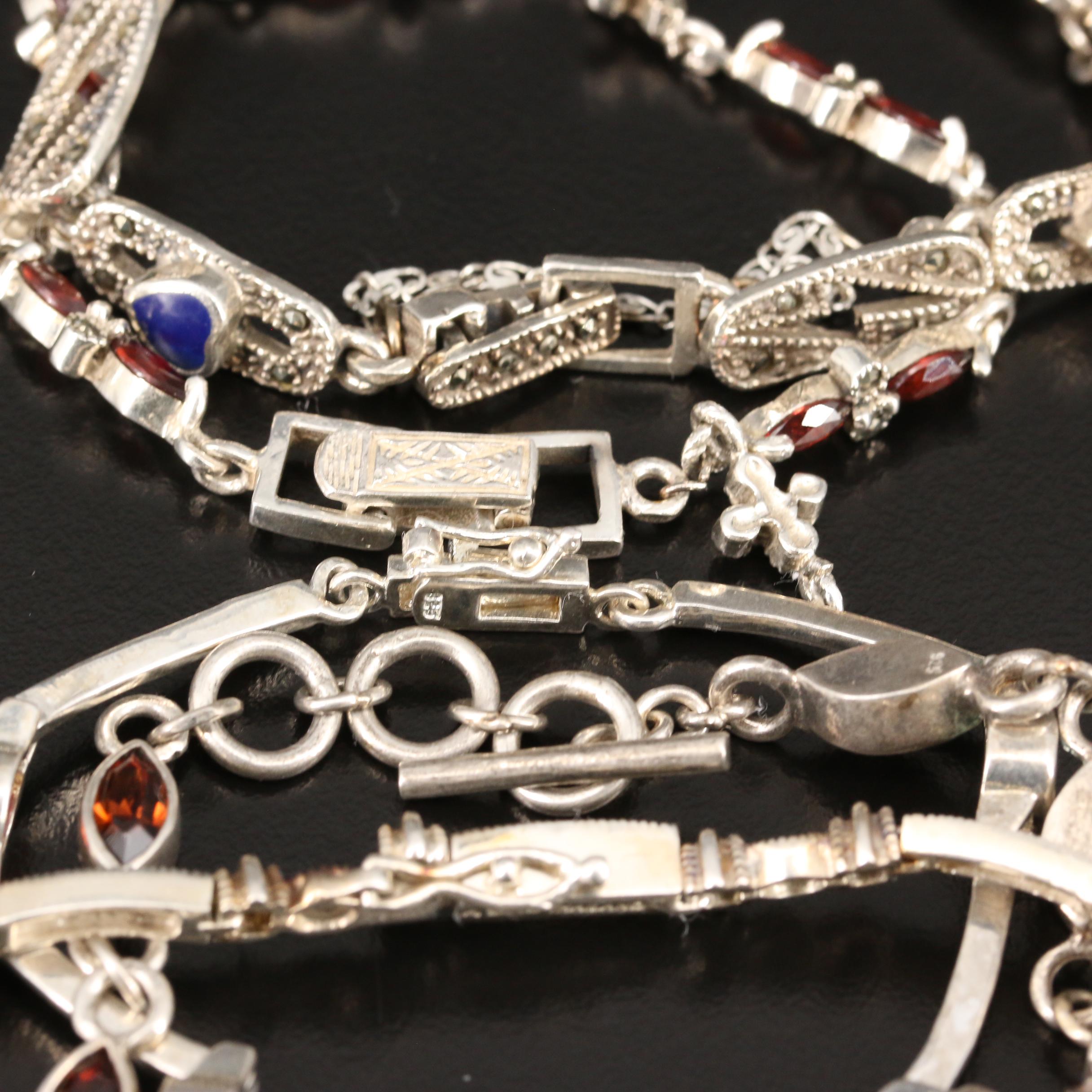 Collection of Sterling Bracelets with Sapphire, Diamond and Garnet