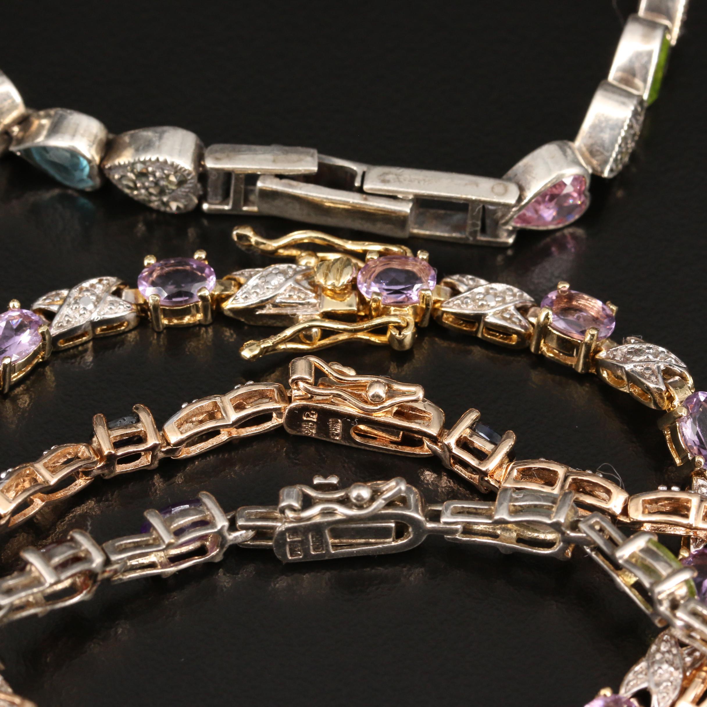 Collection of Sterling Bracelets with Sapphire, Diamond and Garnet