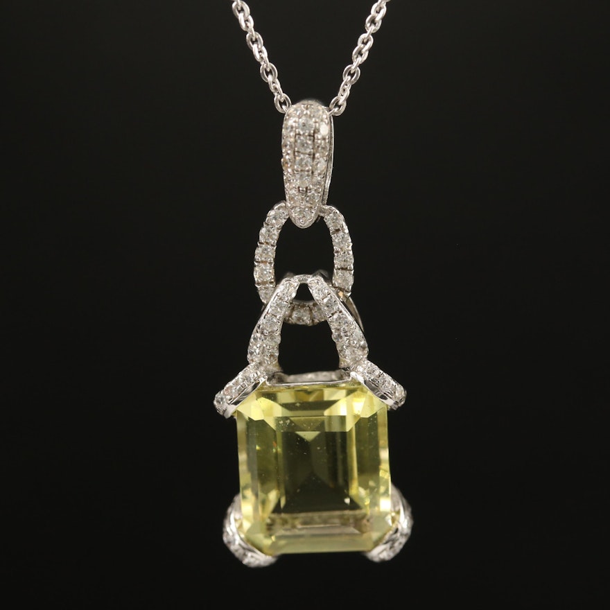 Sterling Citrine and Cubic Zirconia Pendant Necklace