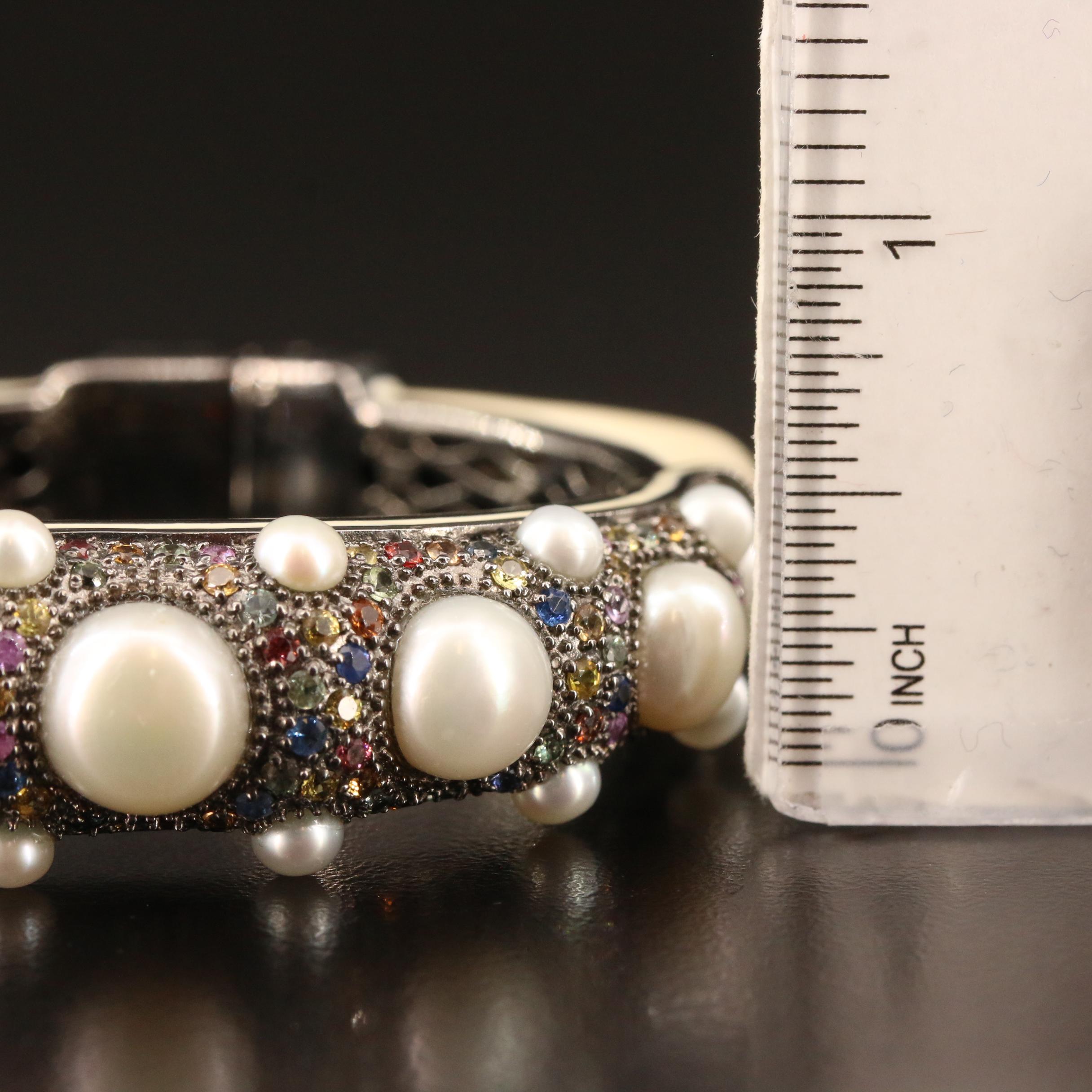 MCL by Matthew Campbell Laurenza Sterling Pearl and Sapphire Clamper Bangle