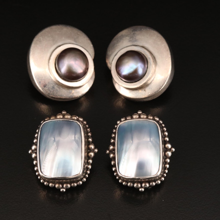 Sterling Pearl Earrings and Stephen Dweck Mother of Pearl Earrings