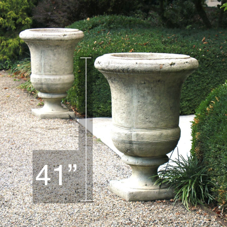 Pair of Large Scale Concrete Outdoor Pedestal Planters