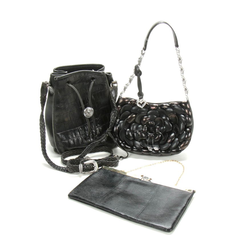 Brighton and Etra Embossed Black Leather Handbags