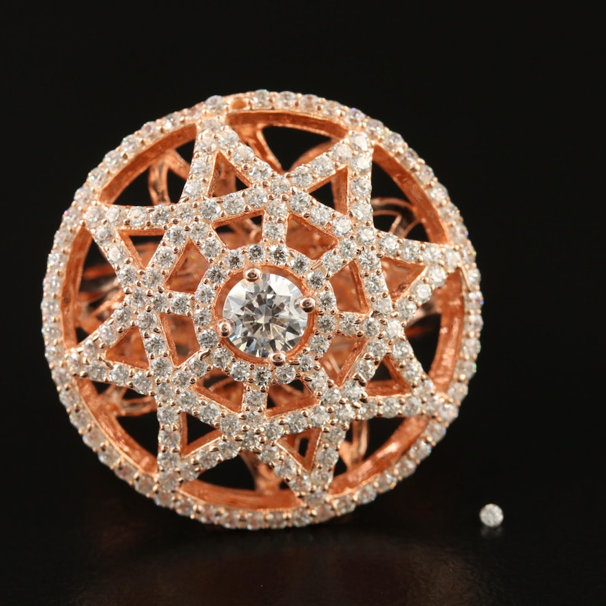 Sterling Silver Cubic Zirconia Ring Featuring Openwork Star Design