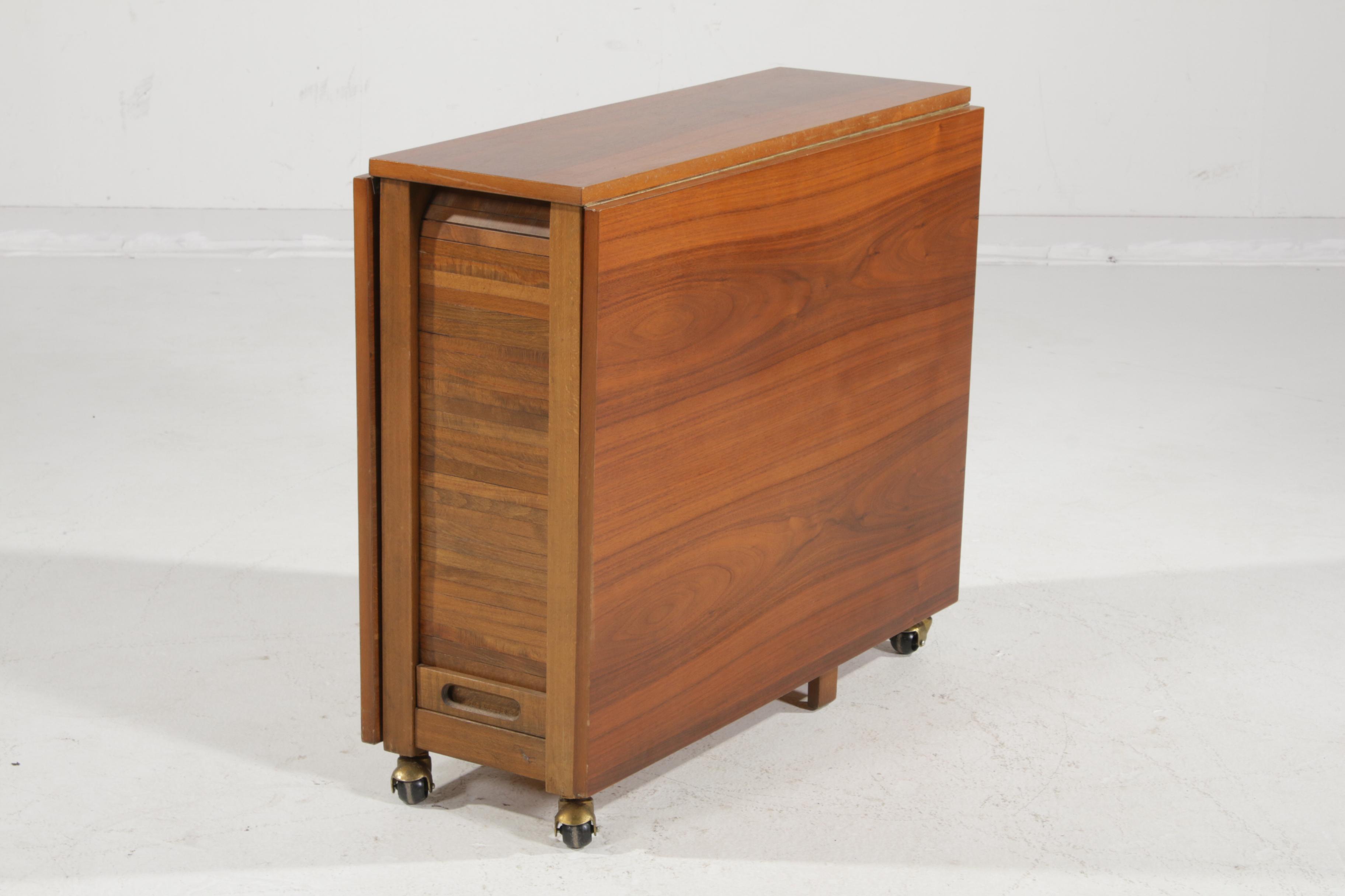 Mid Century Modern Gate-Leg Storage Table Five-Piece Set with Folding Chairs