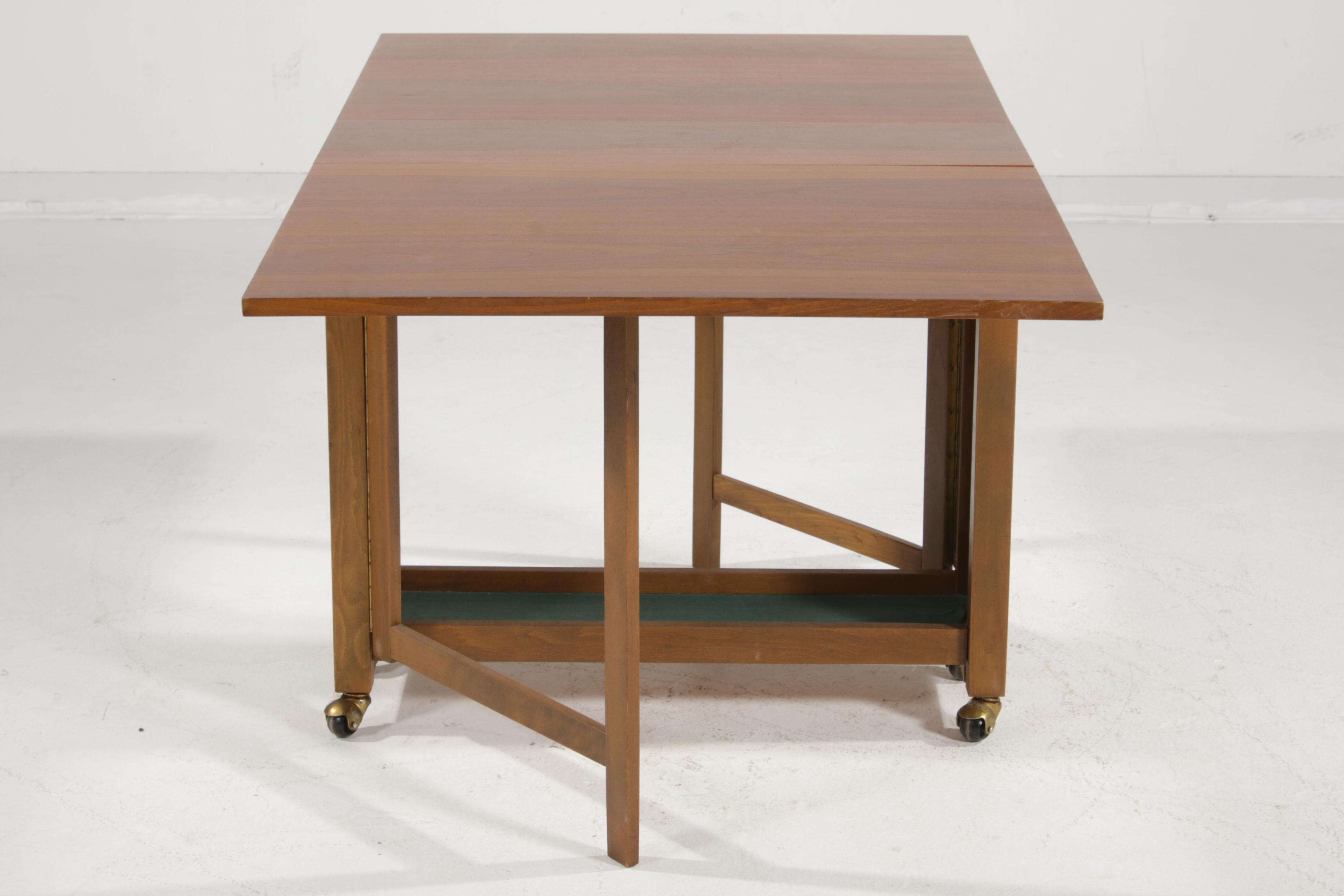 Mid Century Modern Gate-Leg Storage Table Five-Piece Set with Folding Chairs