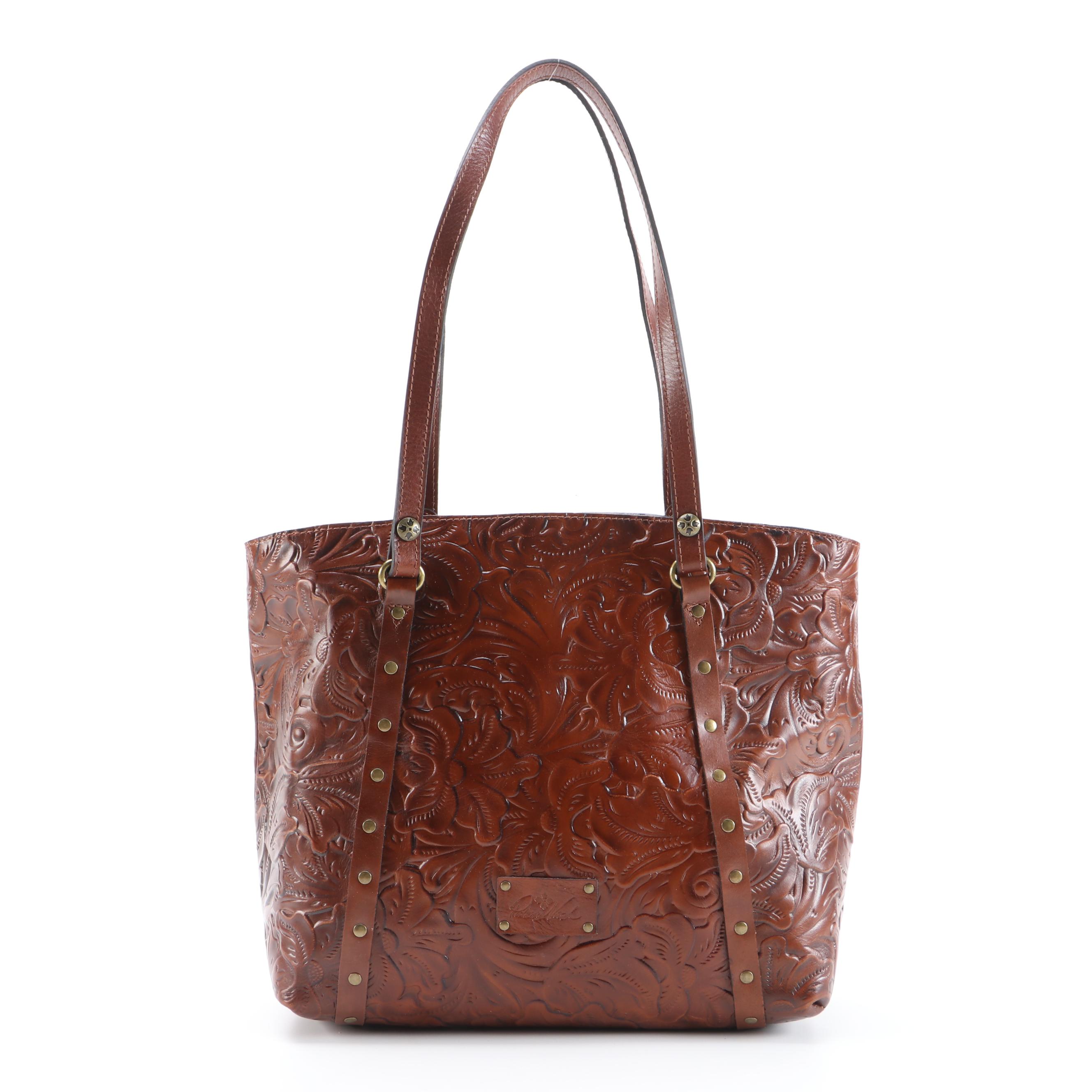 Patricia Nash Floral Tooled Leather Tote Bag in Whiskey Brown
