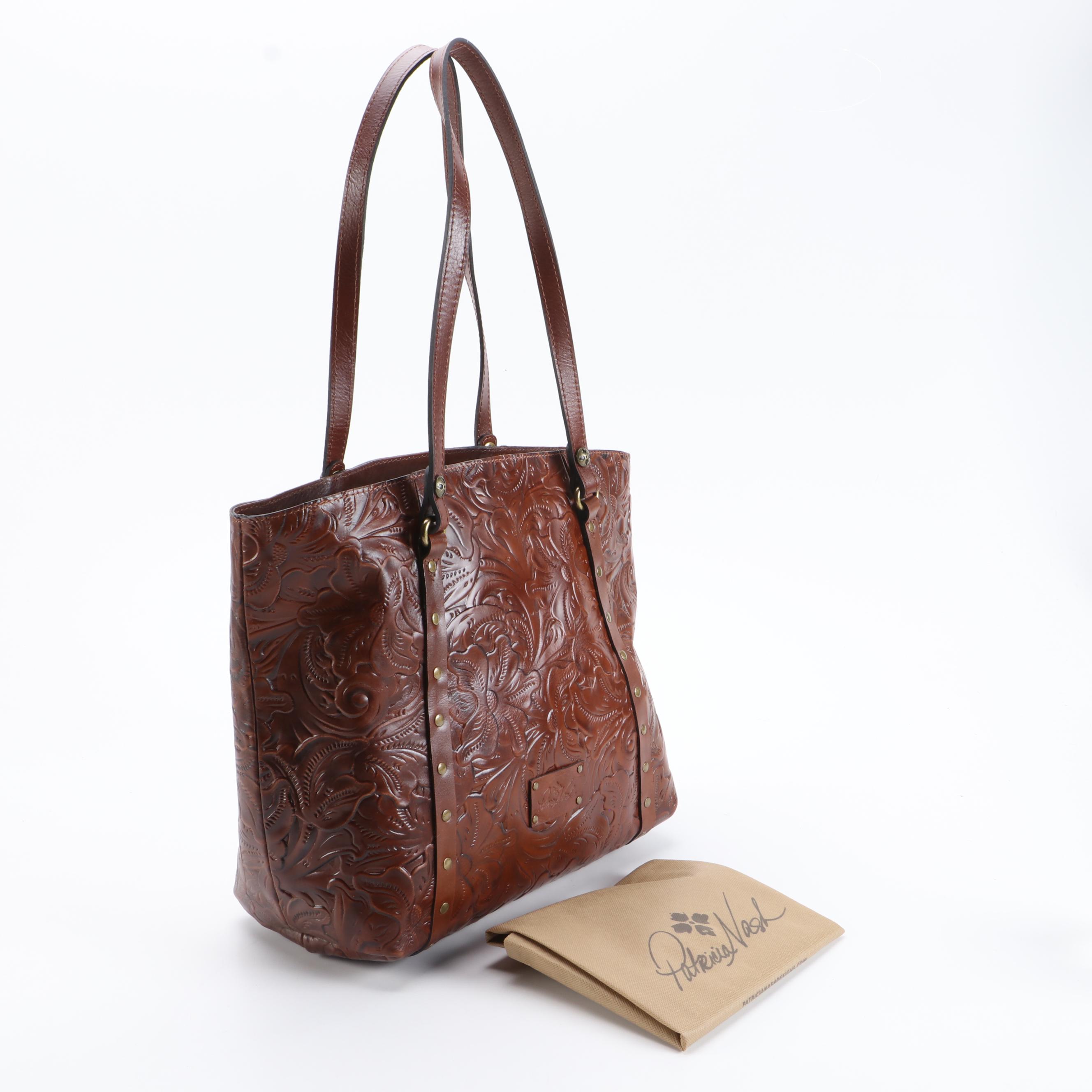 Patricia Nash Floral Tooled Leather Tote Bag in Whiskey Brown