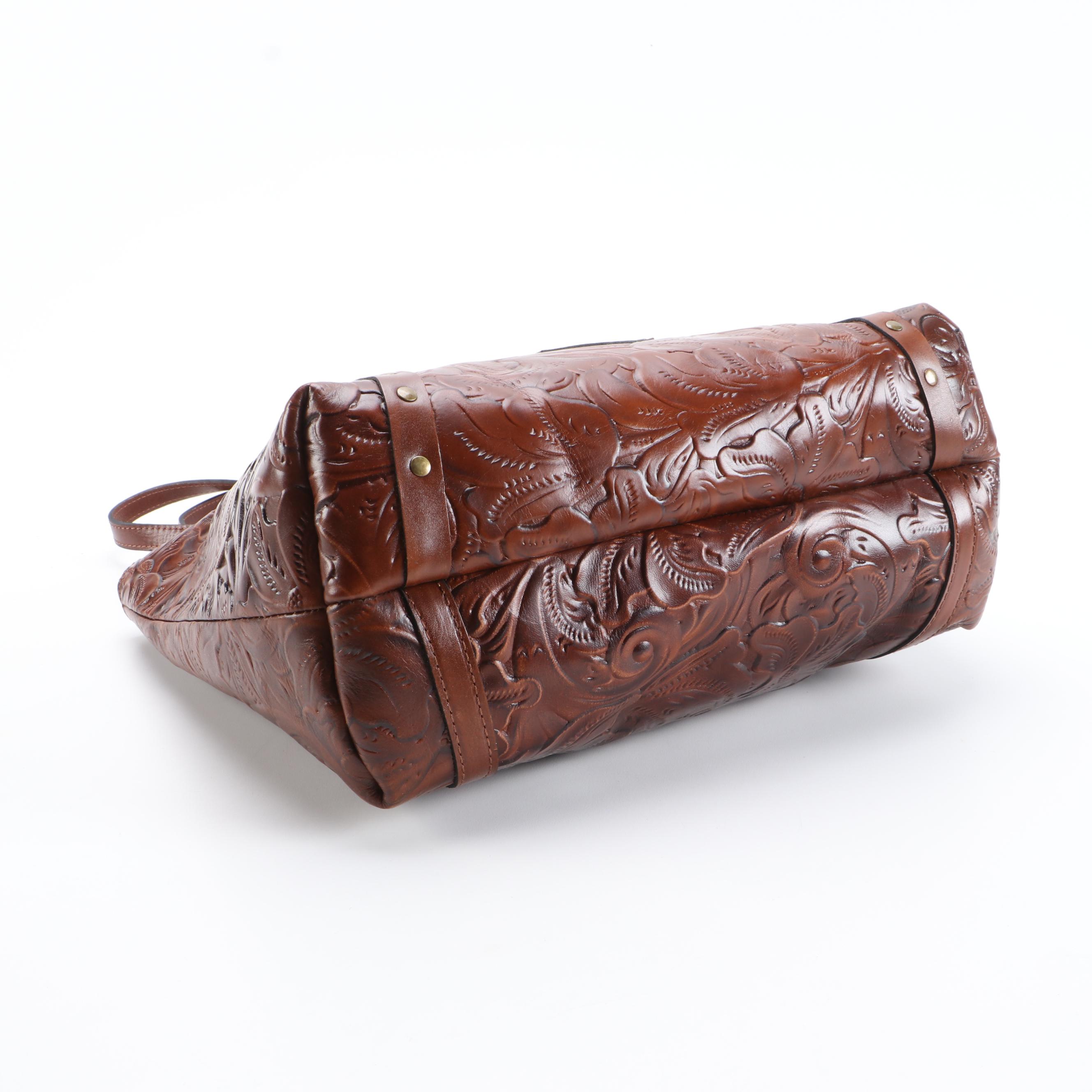 Patricia Nash Floral Tooled Leather Tote Bag in Whiskey Brown
