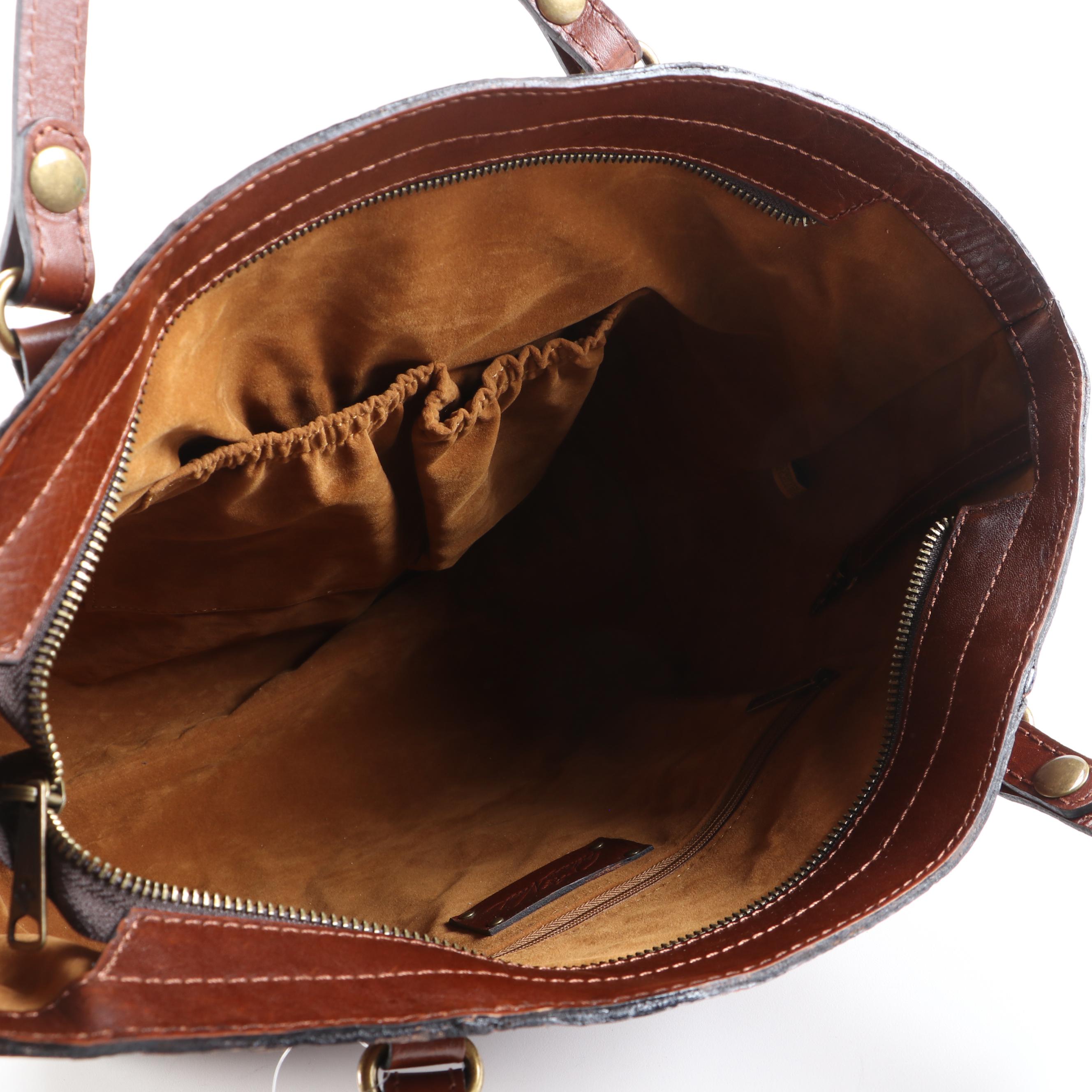 Patricia Nash Floral Tooled Leather Tote Bag in Whiskey Brown