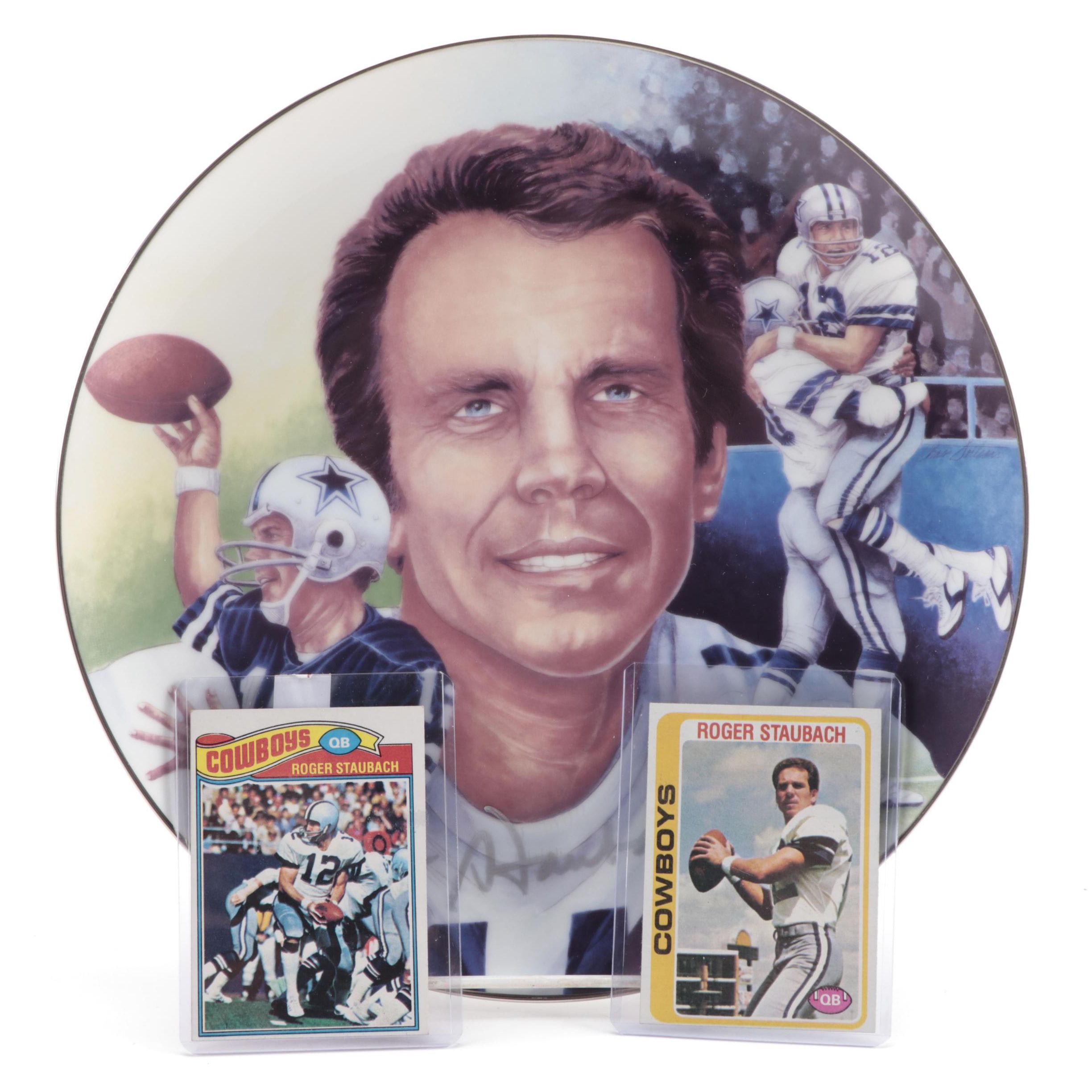 Roger Staubach Signed 1978 Gartlan "The Best of Football" Plate and Cards