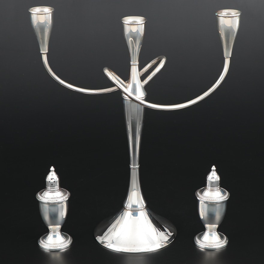 International Sterling Silver Convertible Candelabra with Sterling Shakers