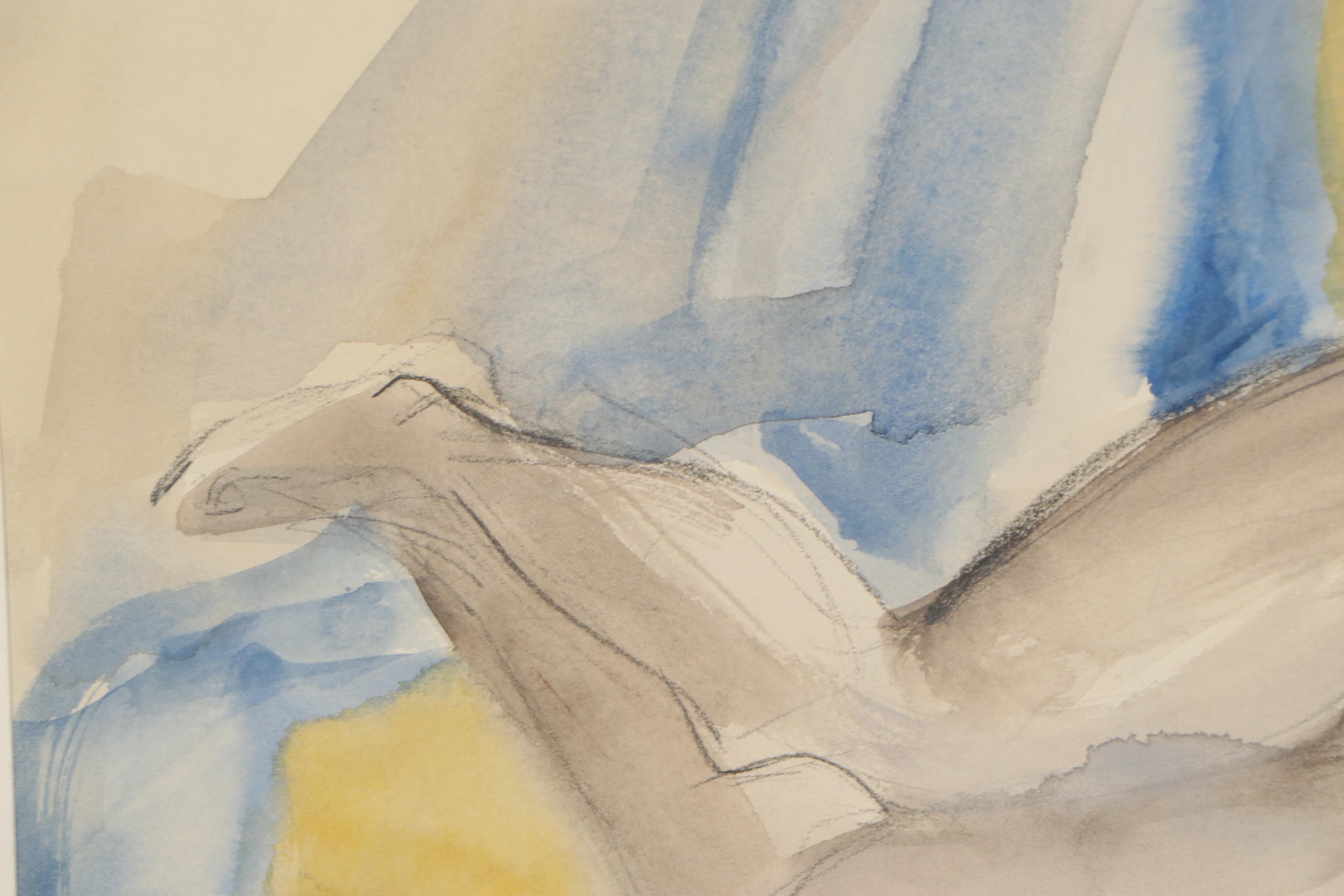 Yolanda Fusco Watercolor Painting Figure Study, Mid to Late 20th Century