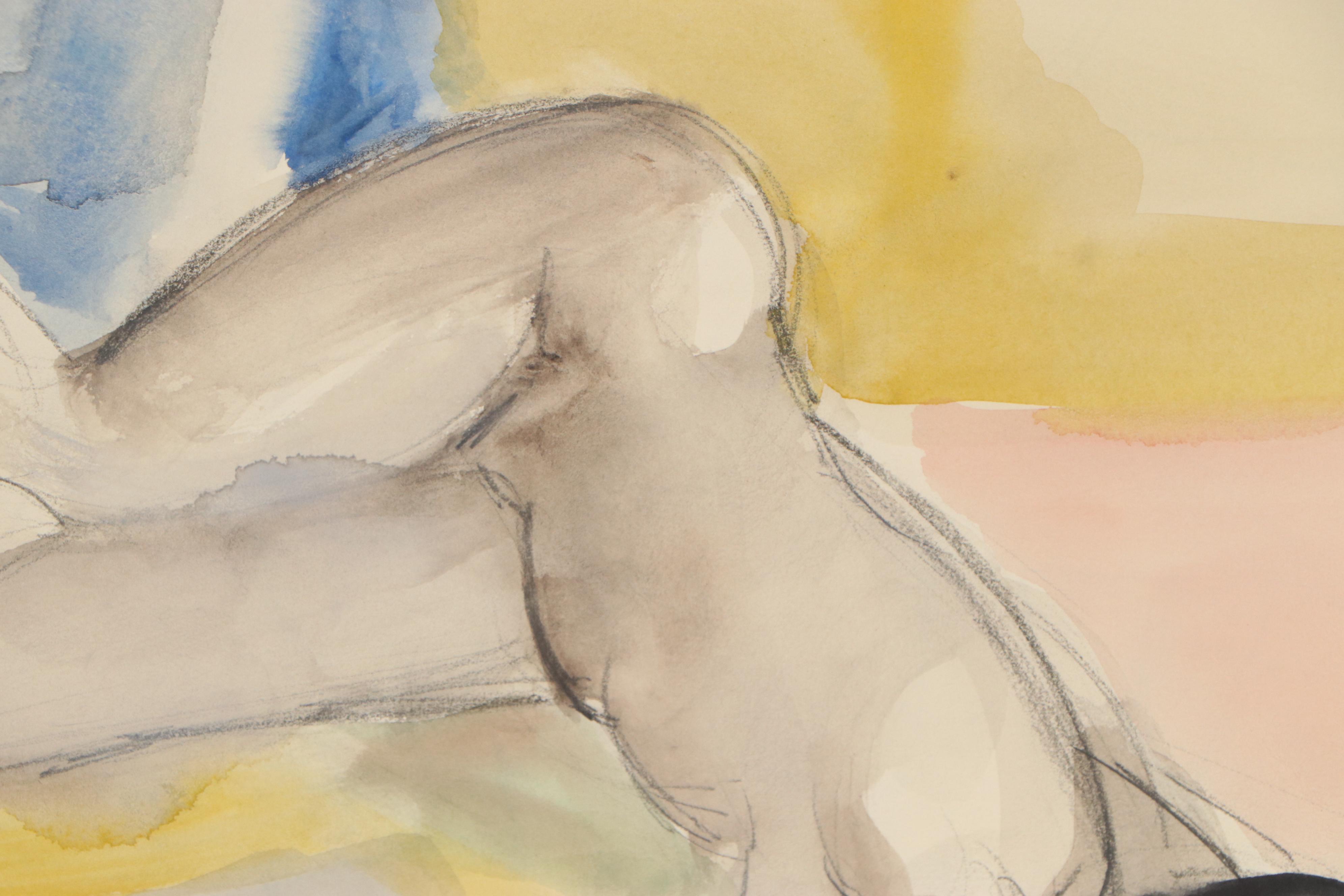 Yolanda Fusco Watercolor Painting Figure Study, Mid to Late 20th Century
