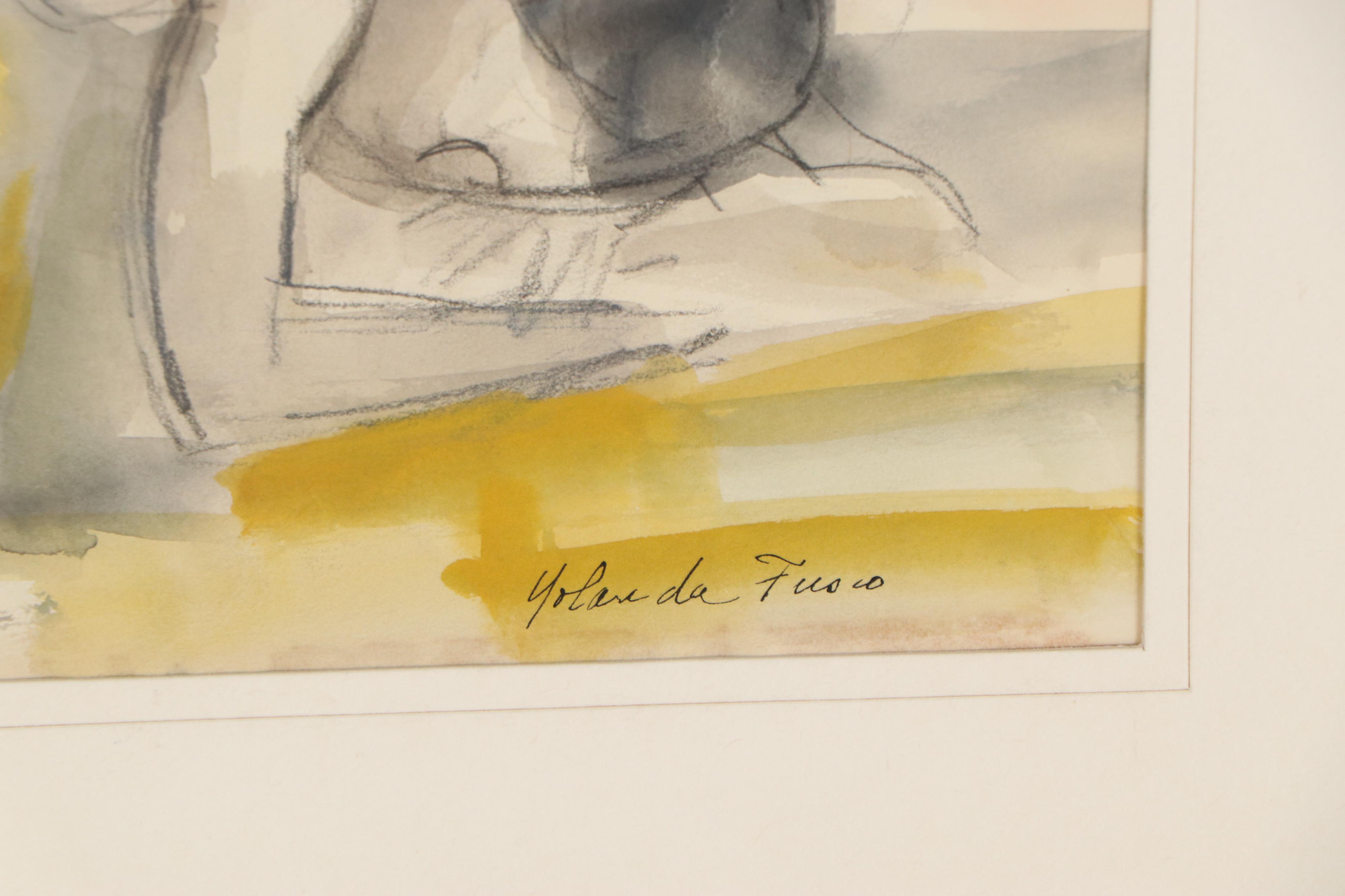 Yolanda Fusco Watercolor Painting Figure Study, Mid to Late 20th Century