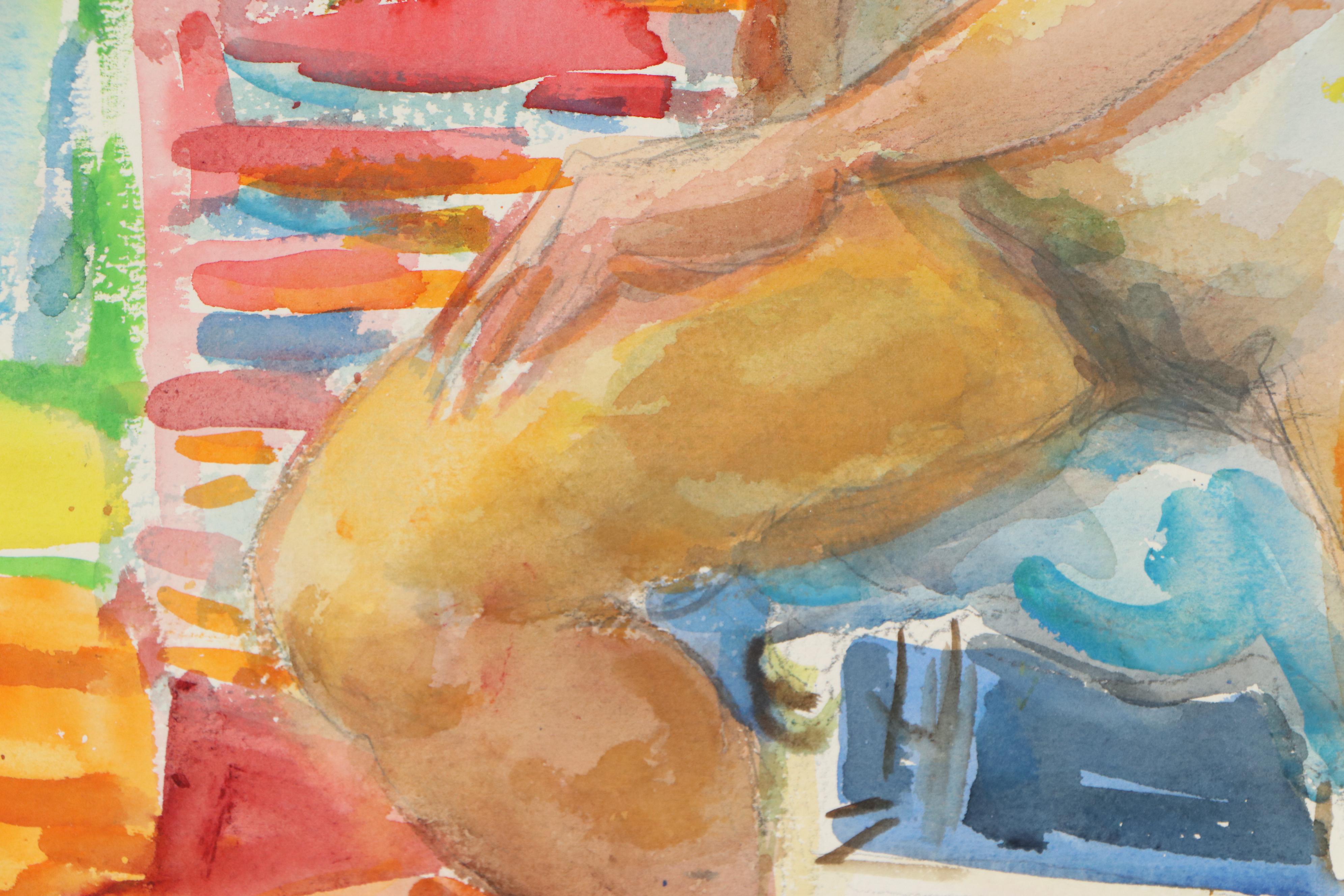 Yolanda Fusco Watercolor Painting Figure Study, Mid to Late 20th Century