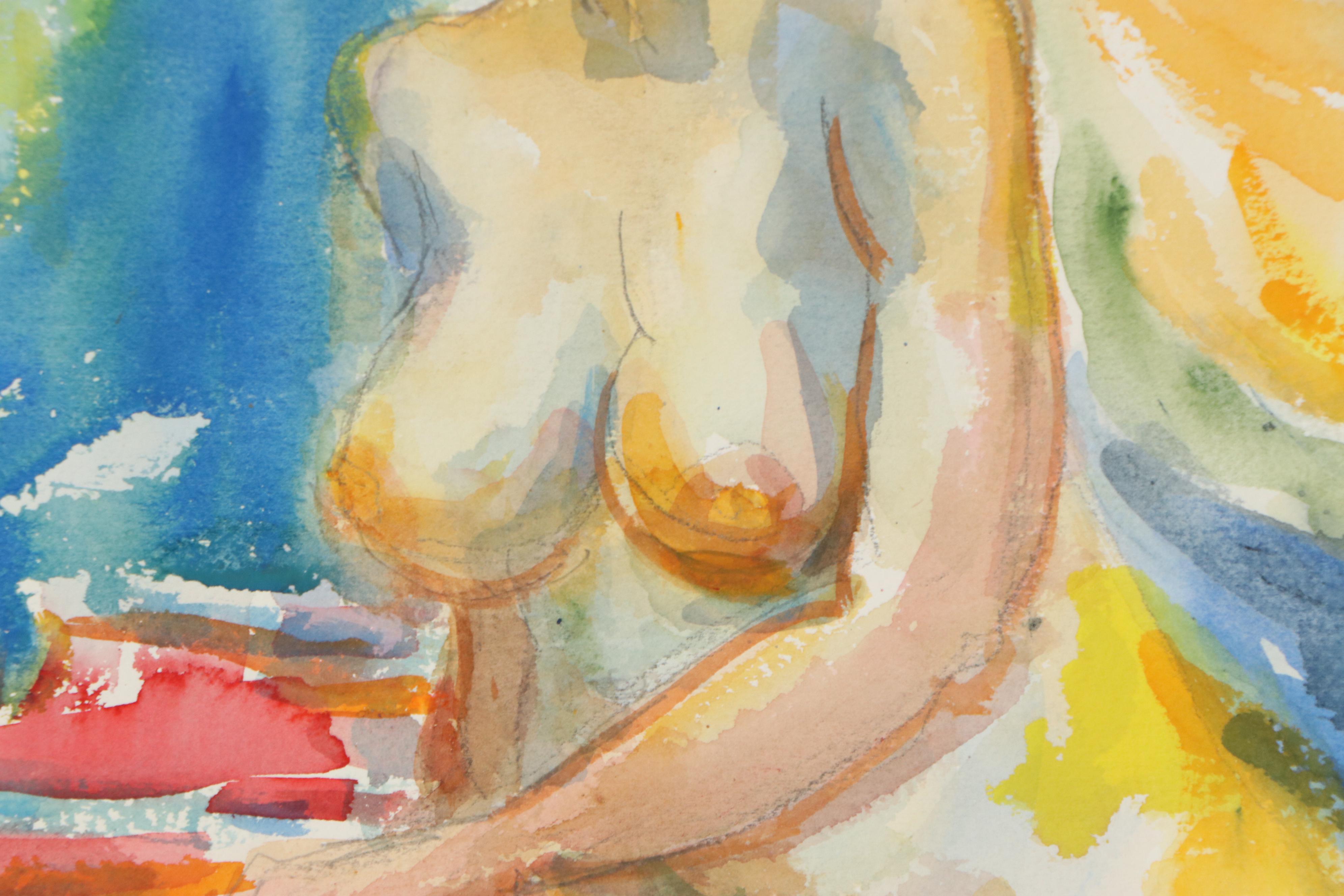 Yolanda Fusco Watercolor Painting Figure Study, Mid to Late 20th Century