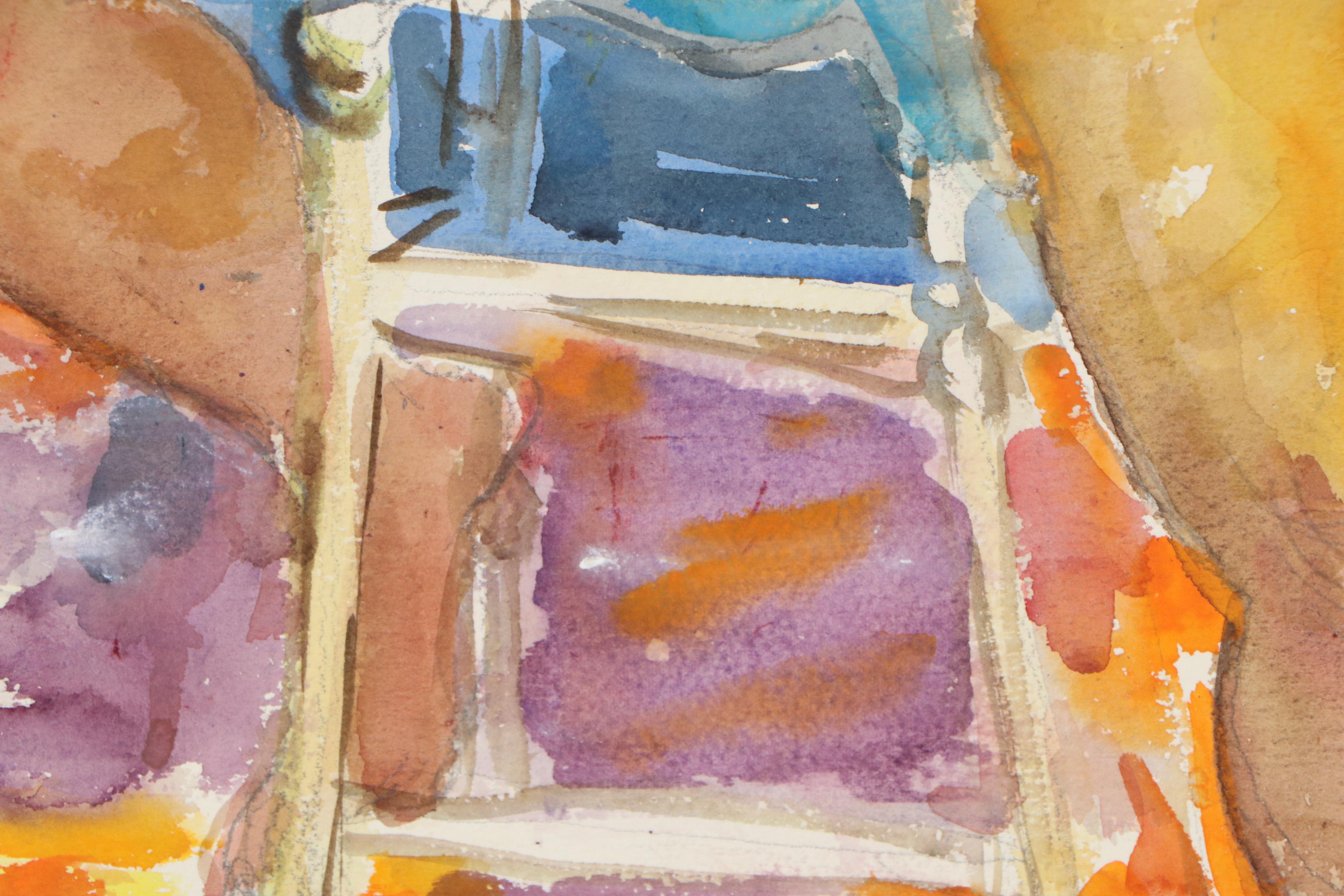 Yolanda Fusco Watercolor Painting Figure Study, Mid to Late 20th Century